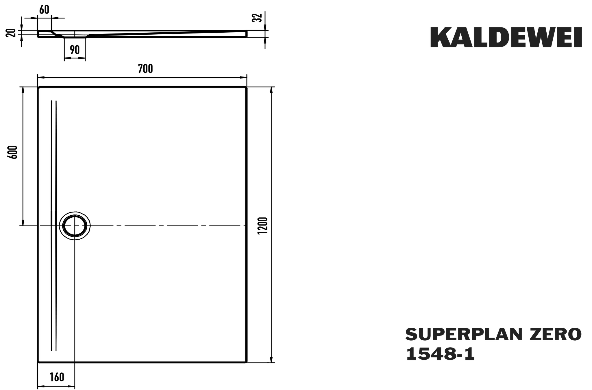 Kaldewei rechteck Duschwanne „Superplan Zero“ 70 × 120 cm ohne Oberflächenbeschichtung, ohne Oberflächenveredelung, in alpinweiß