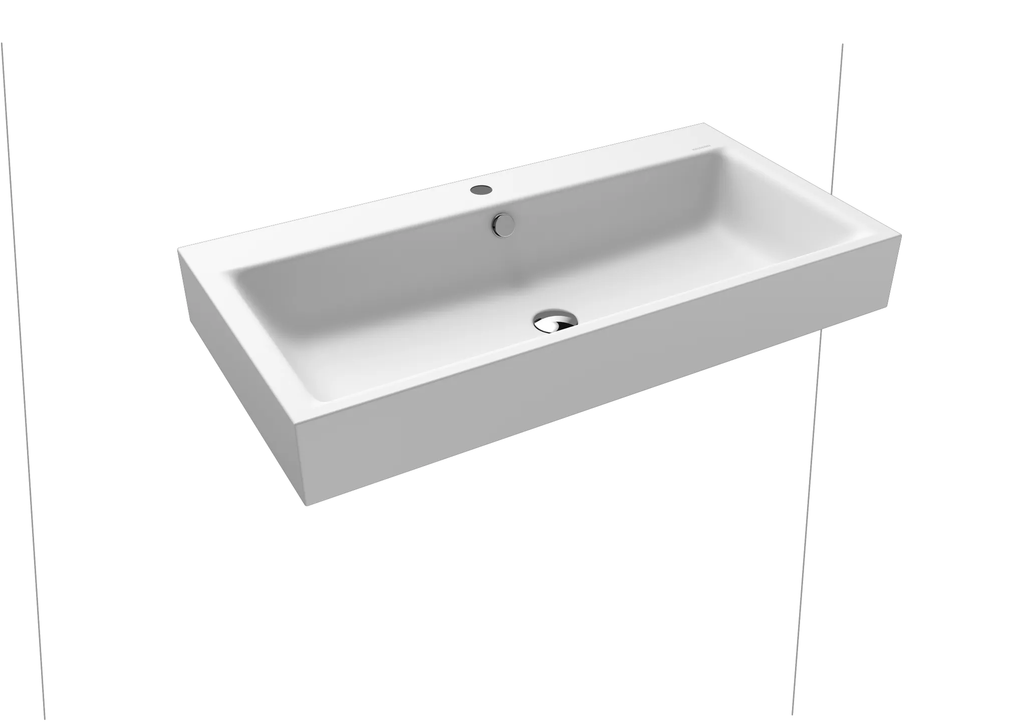 Wandwaschtisch „Puro“ 90 × 46 cm, mit Überlauf, mit Hahnlochbohrung in alpinweiß matt mit Perl-Effekt