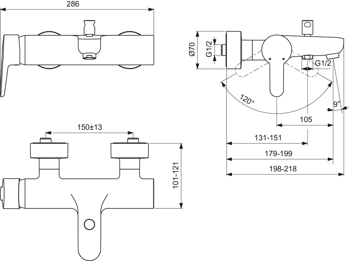 Badearmatur Aufputz Connect Blue, Ausladung 198mm, Chrom Badearmatur Aufputz Connect Blue, Ausladung 198mm, Chrom