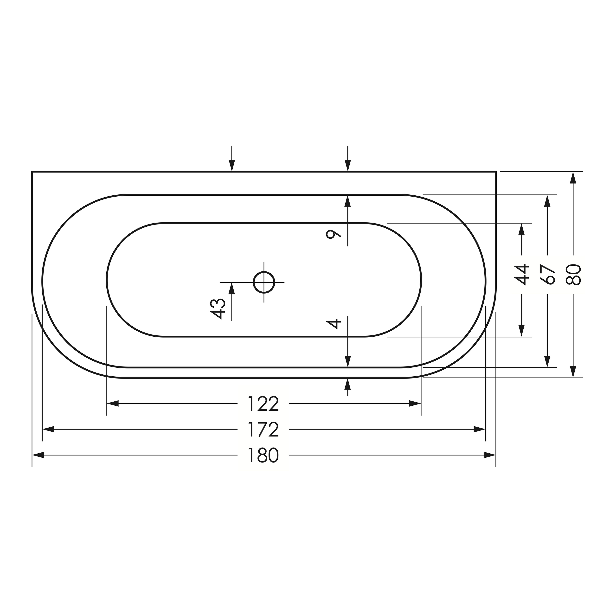 repaBAD Badewanne „Livorno Oval F“ freistehend oval 180 × 80 cm, Mittelablauf in Weiß