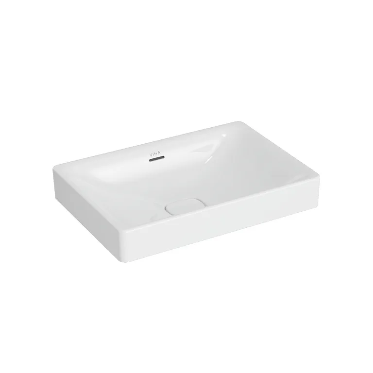 New Metropole Aufsatzschale freistehend rechteckig 60 x 40 cm mit Überlaufschlitz Weiß Hochglanz mit Oberflächenveredelung Clean