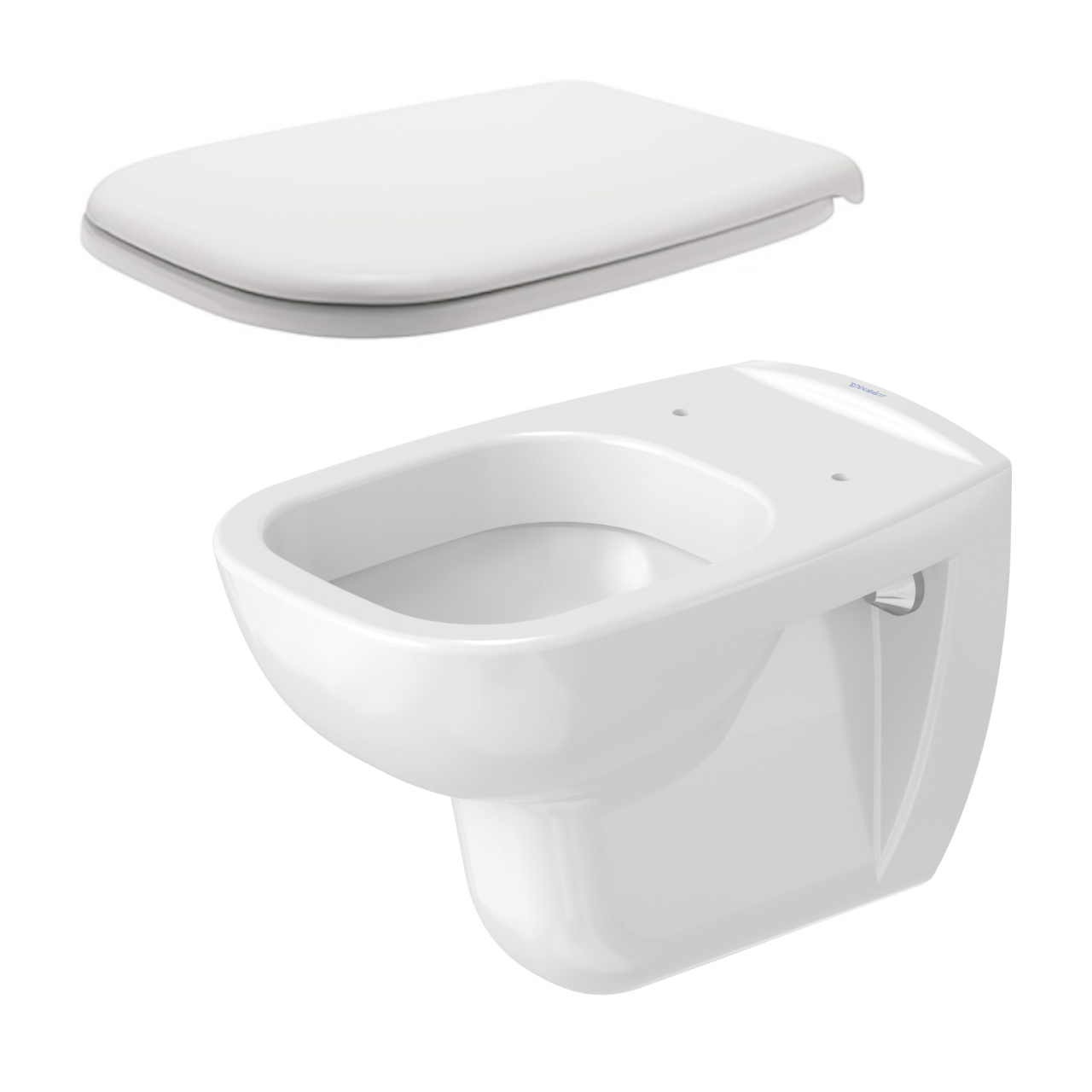 Set Wand-Tiefspül-WC „D-Code“ 35,5 × 36 × 54,5 cm mit Spülrand, Abgang waagerecht, Duravit mit WC-Sitz „D-Code“ 36 × 43 × 4 cm Scharniere Edelstahl