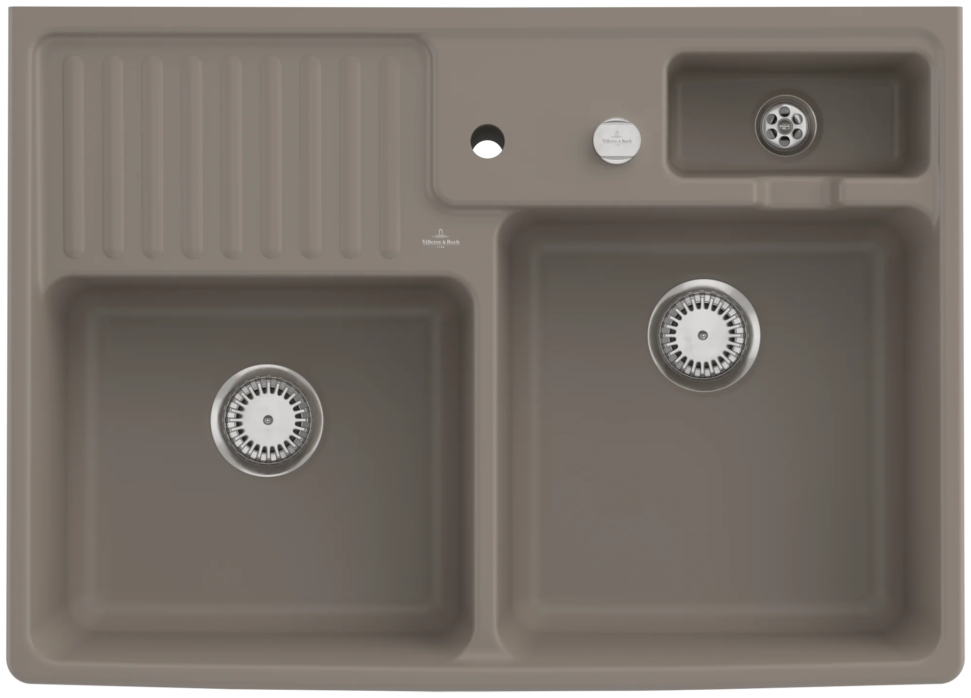 Villeroy & Boch Spülstein Doppelbecken Timber CeramicPlus, 895 x 630 mm, Höhe 220 mm, Innentiefe 180 mm, Beckenmaße Hauptbecken 425 x 420 mm Villeroy & Boch Spülstein Doppelbecken Timber CeramicPlus, 895 x 630 mm, Höhe 220 mm, Innentiefe 180 mm, Beckenmaße Hauptbecken 425 x 420 mm