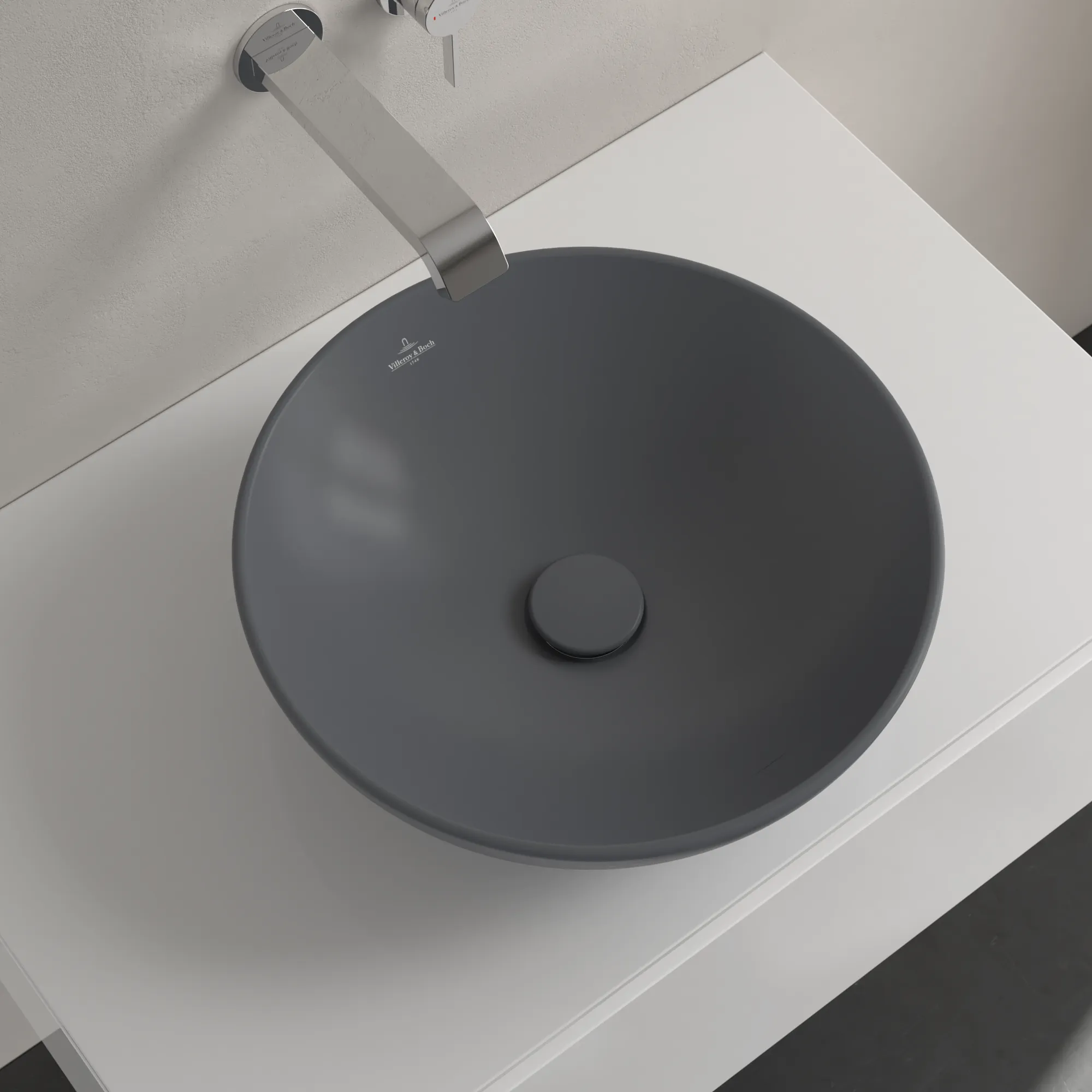 Villeroy & Boch Aufsatzwaschtisch aus TitanCeram „Loop & Friends“ ⌀ 420 mm, ohne Hahnlochbohrung in Graphite Villeroy & Boch Aufsatzwaschtisch aus TitanCeram „Loop & Friends“ ⌀ 420 mm, ohne Hahnlochbohrung in Graphite