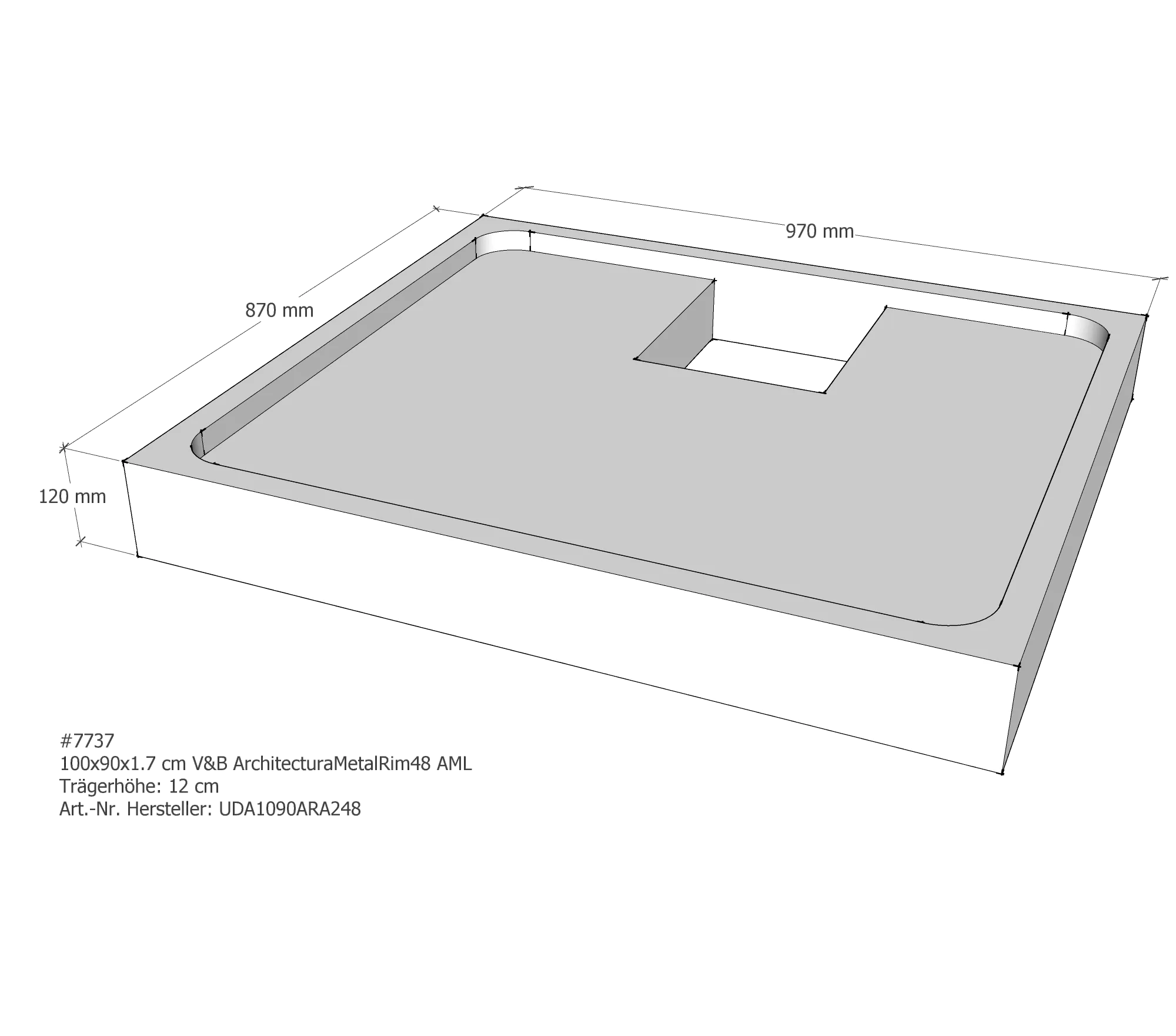 Duschwannenträger passend für Villeroy & Boch Architectura MetalRim 100 × 90 × 1,7 cm