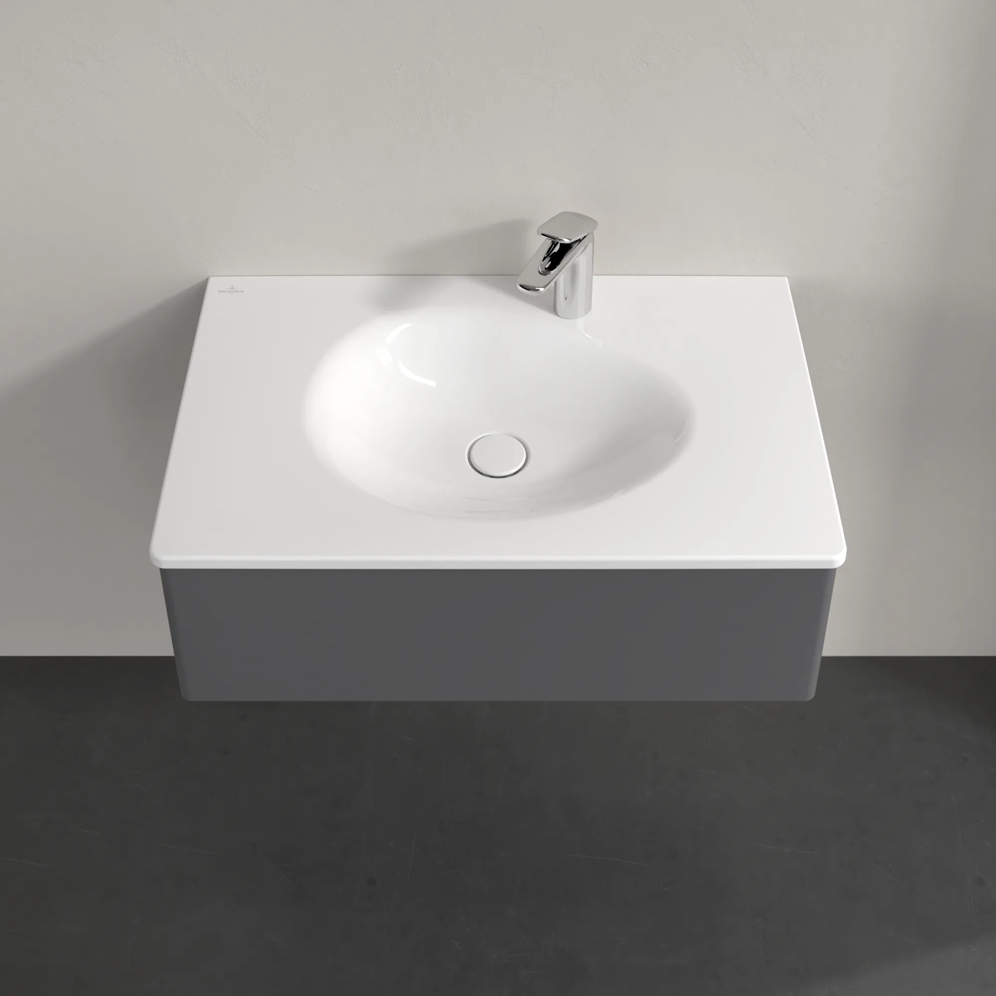 Villeroy & Boch Waschbeckenunterschrank Antao K01, Anthracite Matt Lacquer, 788x256x496mm, 256mm Höhe, mittige Wanneneinbauposition, 1 Auszug mit SoftClosing und Push-to-open Funktion