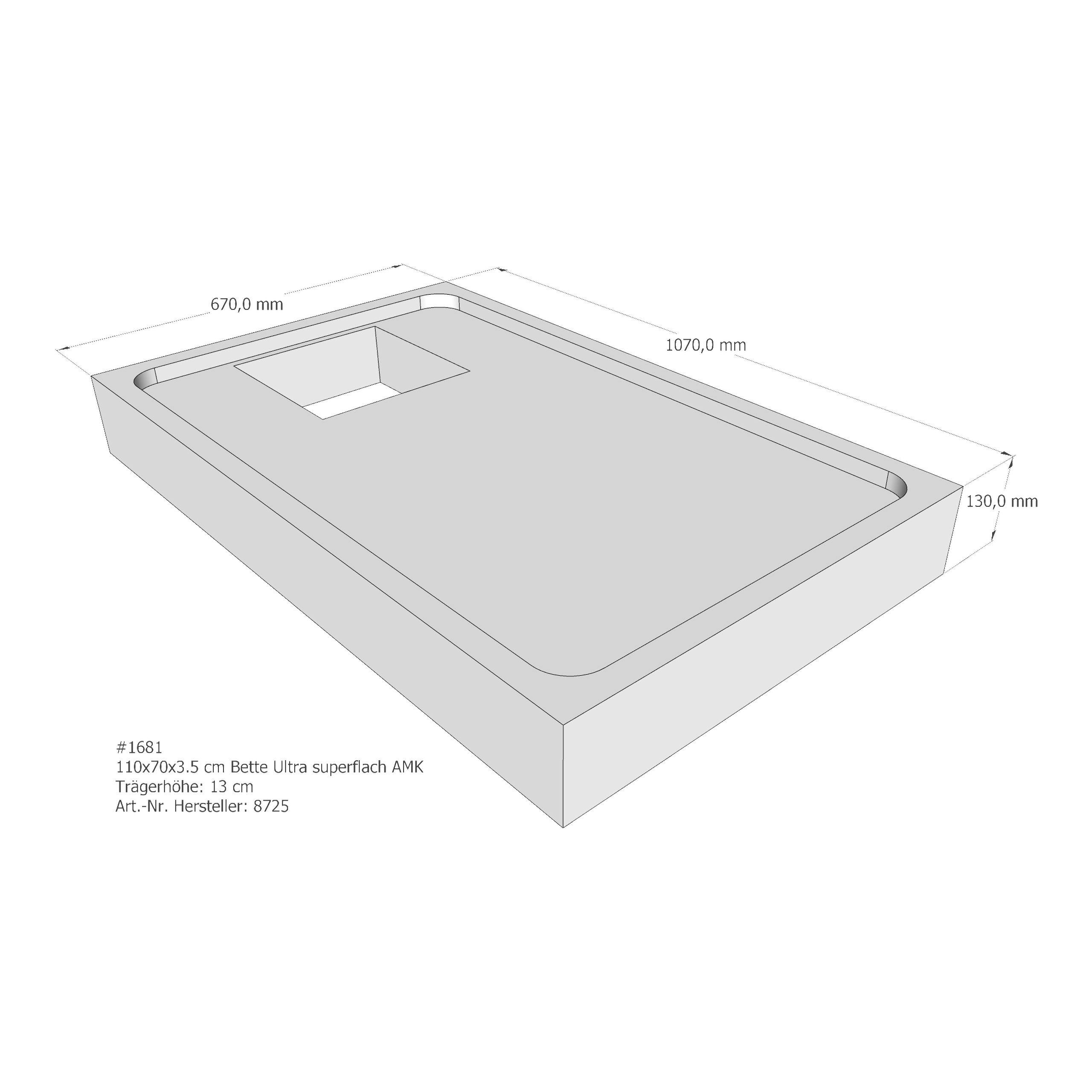 Duschwannenträger für Bette Ultra (superflach) 110 × 70 × 3,5 cm