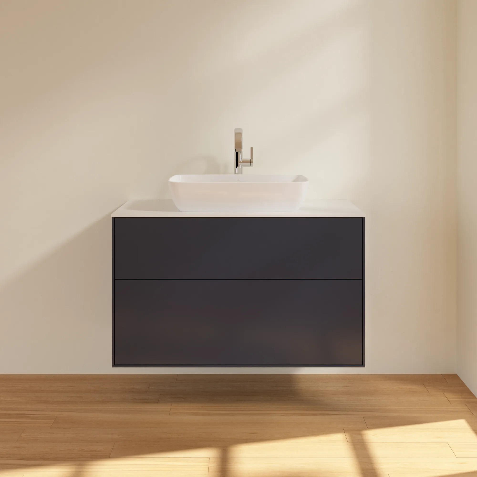 Villeroy & Boch Finion F76 Waschbeckenunterschrank, Midnight Blue Matt Lacquer / Glass White Matt