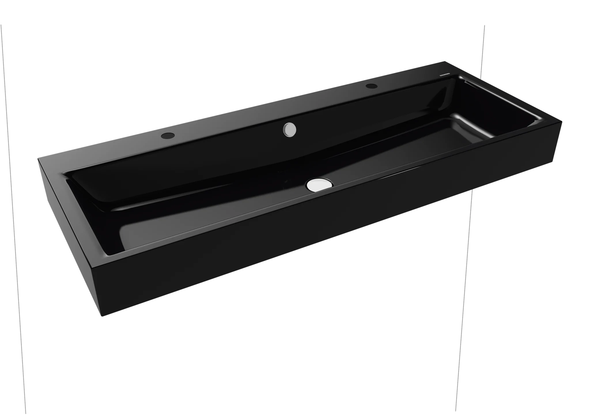 Kaldewei PURO Wand-Doppelwaschtisch, schwarz, 1200x460 mm, Randhöhe 120 mm, Perl-Effekt, 2x1er Hahnlochbohrung mit Überlaufgarnitur chrom Kaldewei PURO Wand-Doppelwaschtisch, schwarz, 1200x460 mm, Randhöhe 120 mm, Perl-Effekt, 2x1er Hahnlochbohrung mit Überlaufgarnitur chrom