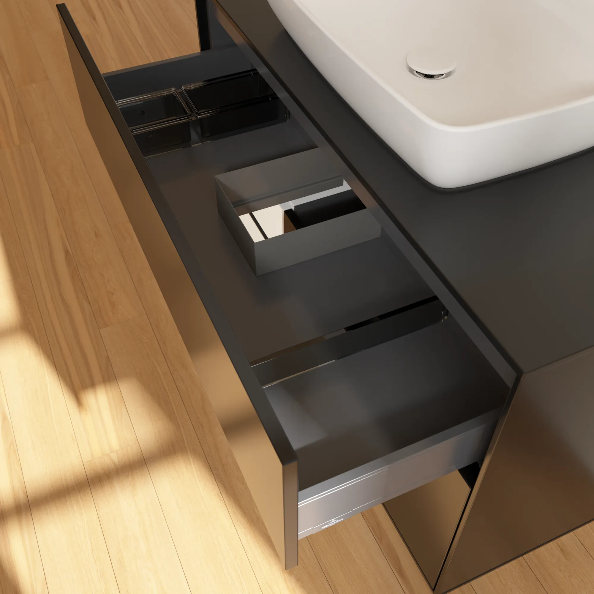 Villeroy & Boch Waschbeckenunterschrank Finion F77, 1000x603x501 mm, Black Matt Lacquer, mit Beleuchtung und SoftClosing