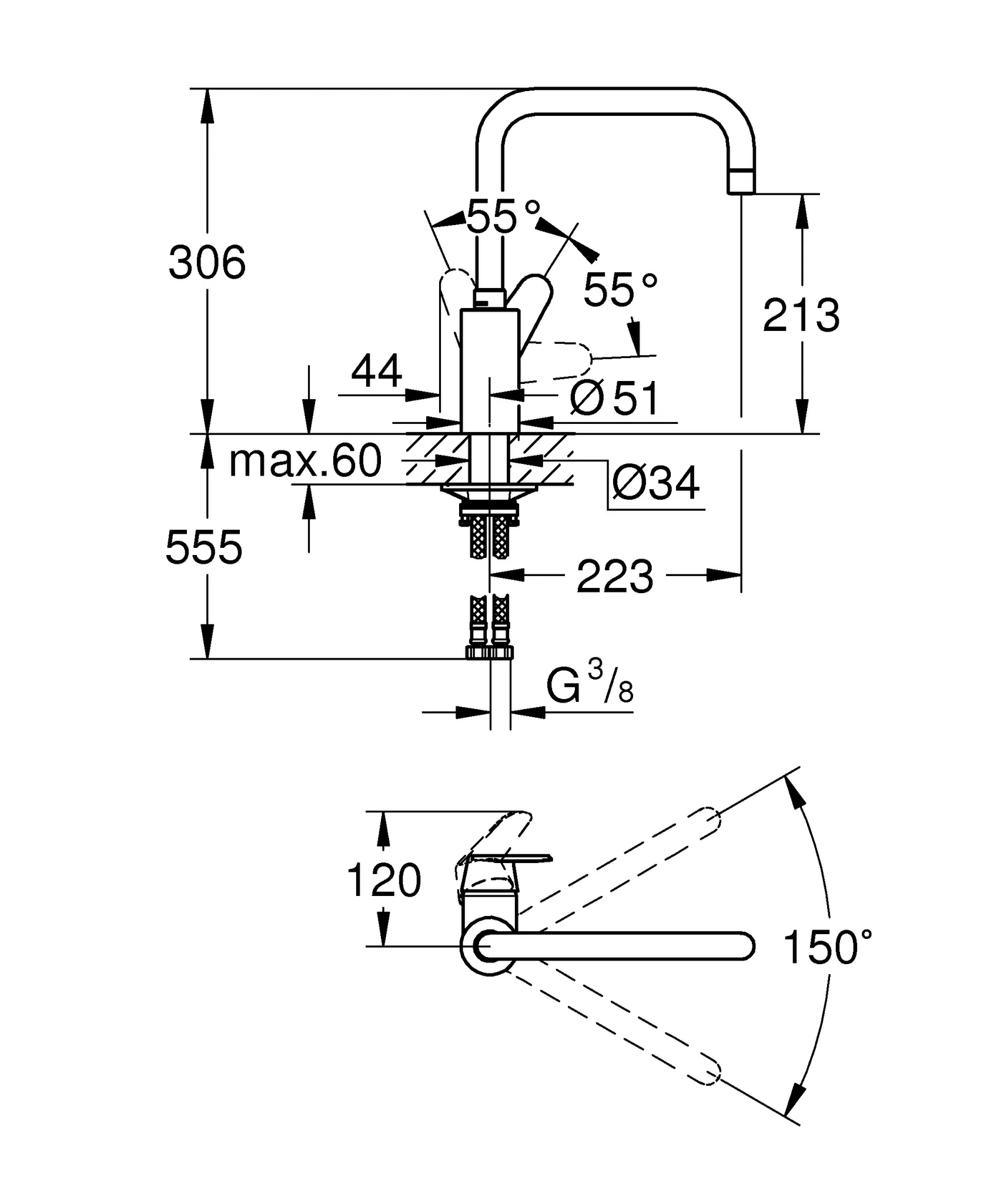 Grohe Eurodisc Cosmopolitan Einhand-Spültischbatterie, ½, hoher Auslauf, Einlochmontage Grohe Eurodisc Cosmopolitan Einhand-Spültischbatterie, ½, hoher Auslauf, Einlochmontage