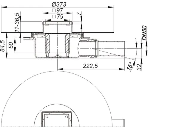Bodenablauf DallDrain Individual OM, DN 50, 100 x 100 mm