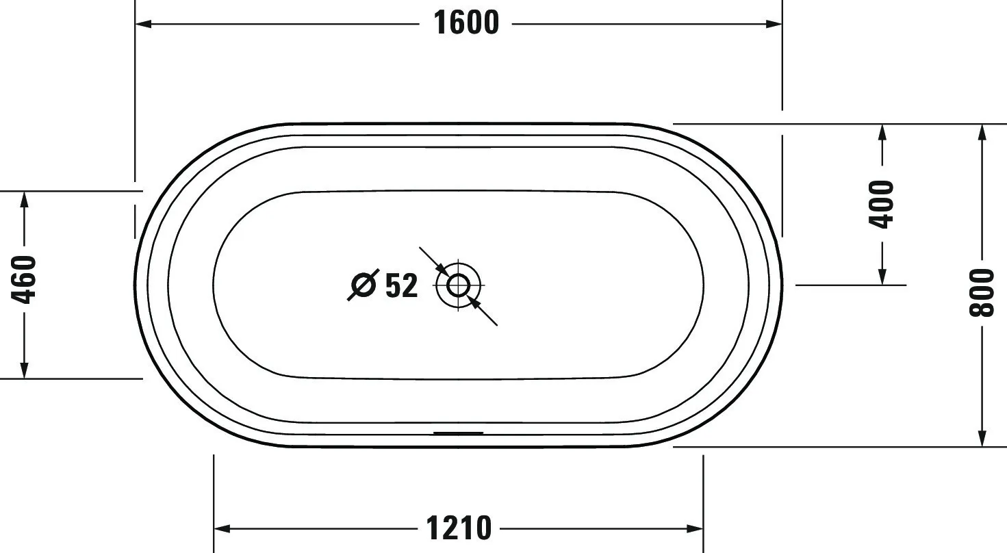 Duravit Badewanne „Soleil by Starck“ freistehend oval 160 × 80 cm, Mittelablauf