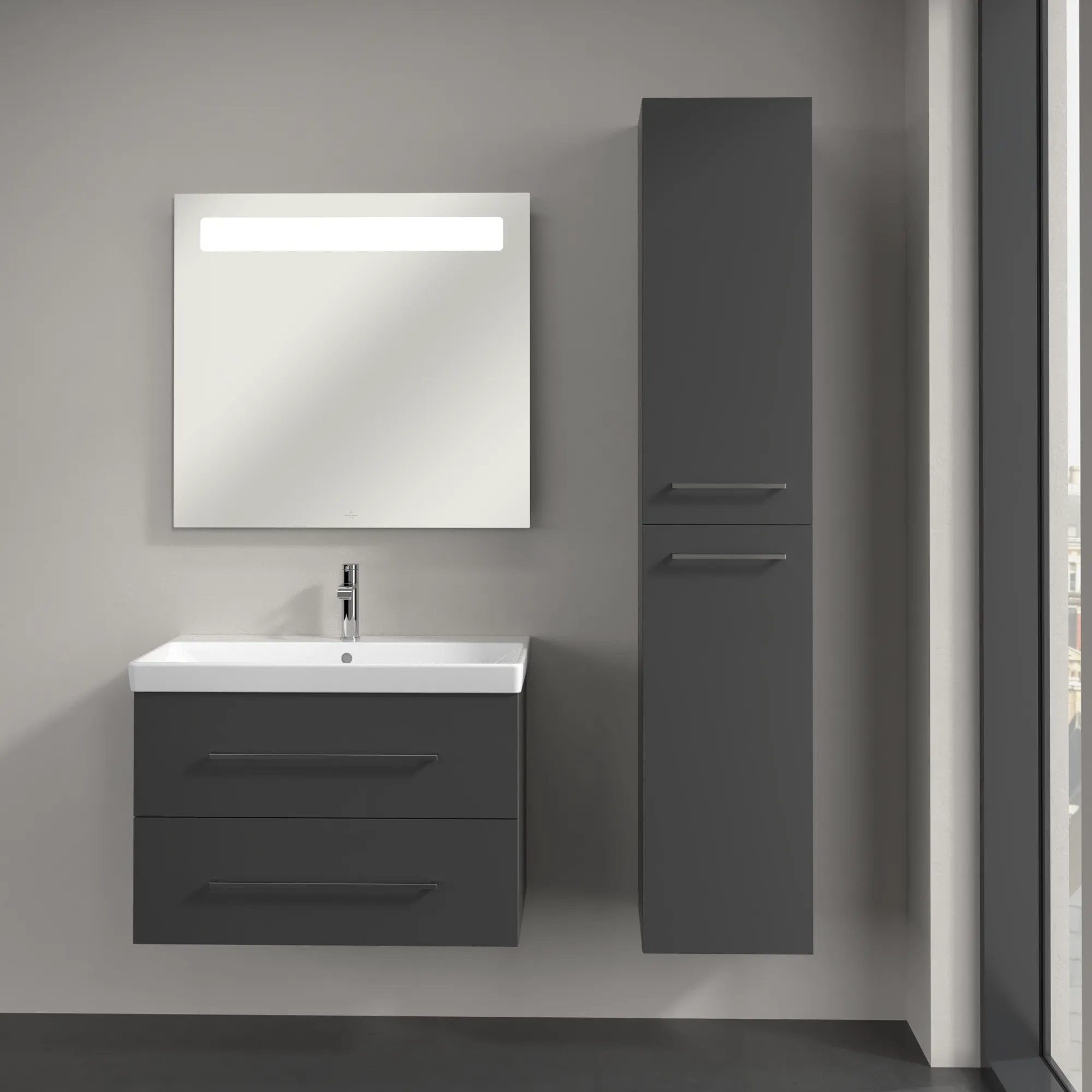 Villeroy & Boch Hochschrank „Avento“ 35 × 176 × 37,2 × 37,2 cm Graphite, Anschlag rechts, Soft Closing, 2 Türen