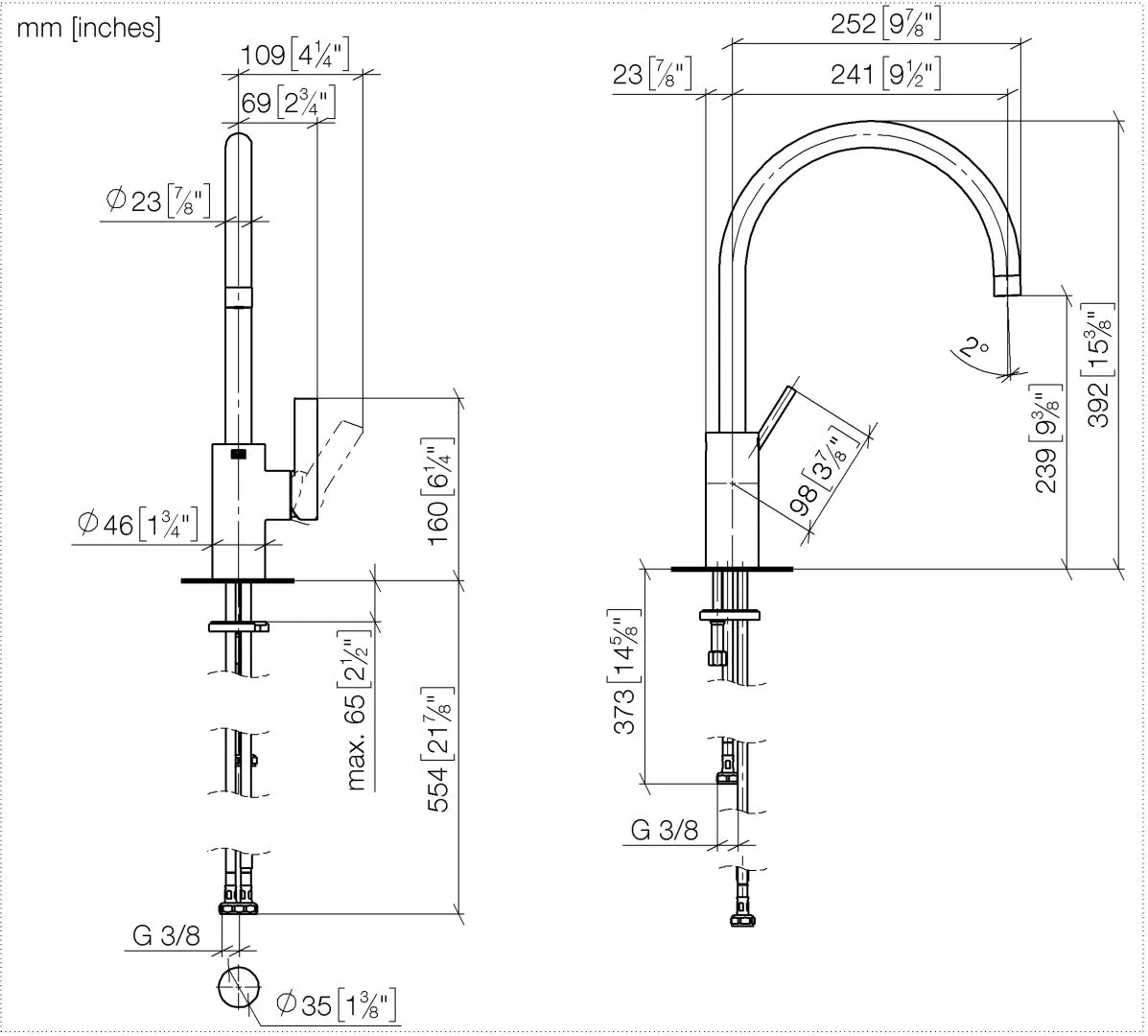 Dornbracht Einhebelmischer TARA ULTRA, Spül-/Profibrause, Dark Brass gebürstet PVD, Ausladung 241 mm, schwenkbarer Auslauf 360°, Armaturenhöhe 393 mm, Bohrungsdurchmesser 35 mm Dornbracht Einhebelmischer TARA ULTRA, Spül-/Profibrause, Dark Brass gebürstet PVD, Ausladung 241 mm, schwenkbarer Auslauf 360°, Armaturenhöhe 393 mm, Bohrungsdurchmesser 35 mm