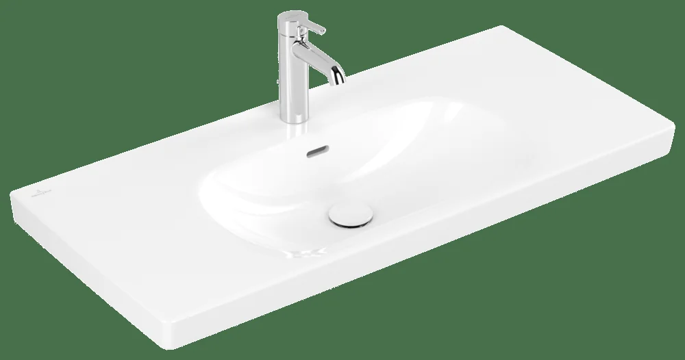 Villeroy & Boch Skyla Schrankwaschtisch TitanCeram 1000x460mm Rechteck Weiß Alpin Becken: mittig / Farbe: Weiß Alpin / Größe: 100 × 46 cm / Hahnlochbohrung: mit 1×1 Hahnlochbohrung / Hahnlochposition: mittig / Oberflächenveredelung: ohne Oberflächenveredelung / Überlauf: mit Überlauf Villeroy & Boch Skyla Schrankwaschtisch TitanCeram 1000x460mm Rechteck Weiß Alpin Becken: mittig / Farbe: Weiß Alpin / Größe: 100 × 46 cm / Hahnlochbohrung: mit 1×1 Hahnlochbohrung / Hahnlochposition: mittig / Oberflächenveredelung: ohne Oberflächenveredelung / Überlauf: mit Überlauf