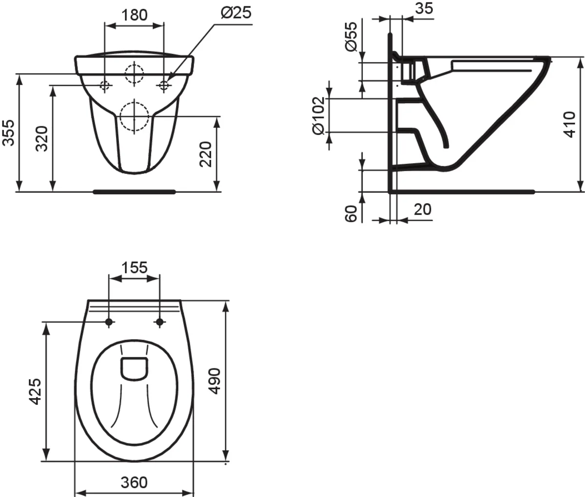 Ideal Standard Eurovit Wandtiefspül-WC spülrandlos, horizontaler Ablauf, weiß Ideal Standard Eurovit Wandtiefspül-WC spülrandlos, horizontaler Ablauf, weiß