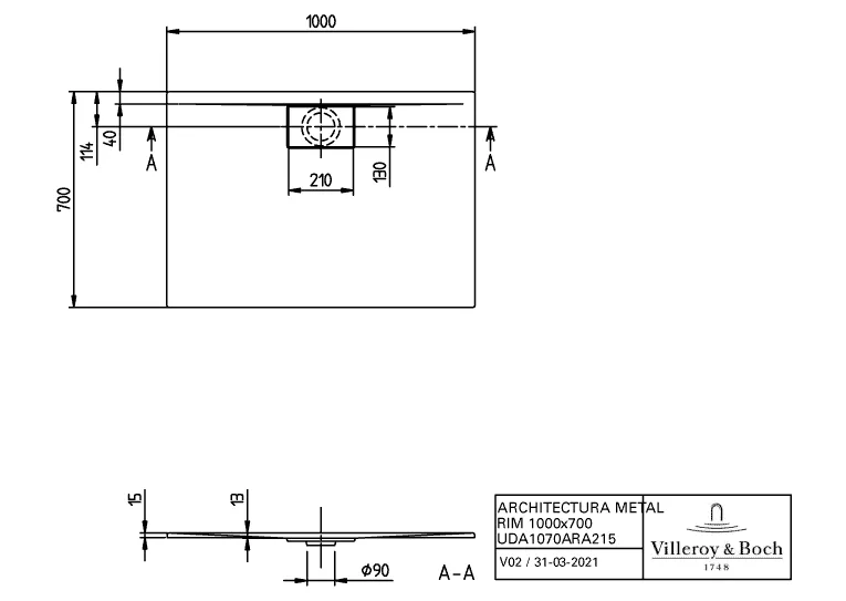 Villeroy & Boch rechteck Duschwanne „Architectura MetalRim“ 100 × 70 cm ohne Oberflächenbeschichtung, in Weiß Alpin Villeroy & Boch rechteck Duschwanne „Architectura MetalRim“ 100 × 70 cm ohne Oberflächenbeschichtung, in Weiß Alpin