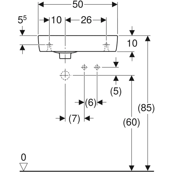 Wandwaschtisch mit Ablagefläche „Renova Compact“, rechteckig, mit Überlauf, Hahnlochposition rechts 50 × 25 cm in weiß alpin