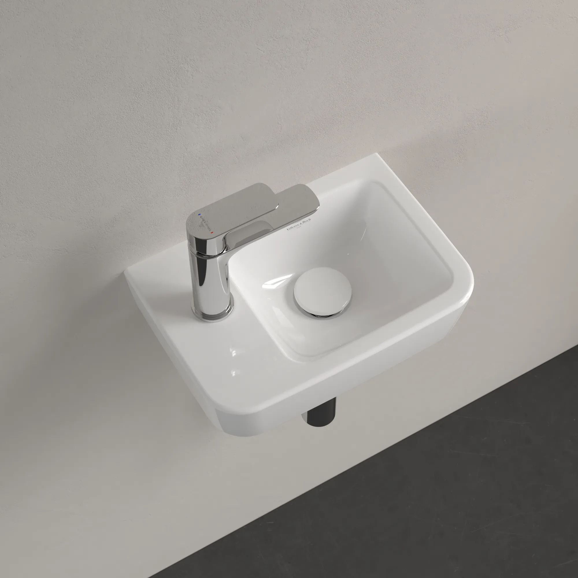 Villeroy & Boch Handwaschbecken „O.novo“ Compact 360 × 250 × 145 mm, Hahnlochposition links, für Becken rechts, mit Hahnlochbohrung in Weiß Alpin Villeroy & Boch Handwaschbecken „O.novo“ Compact 360 × 250 × 145 mm, Hahnlochposition links, für Becken rechts, mit Hahnlochbohrung in Weiß Alpin