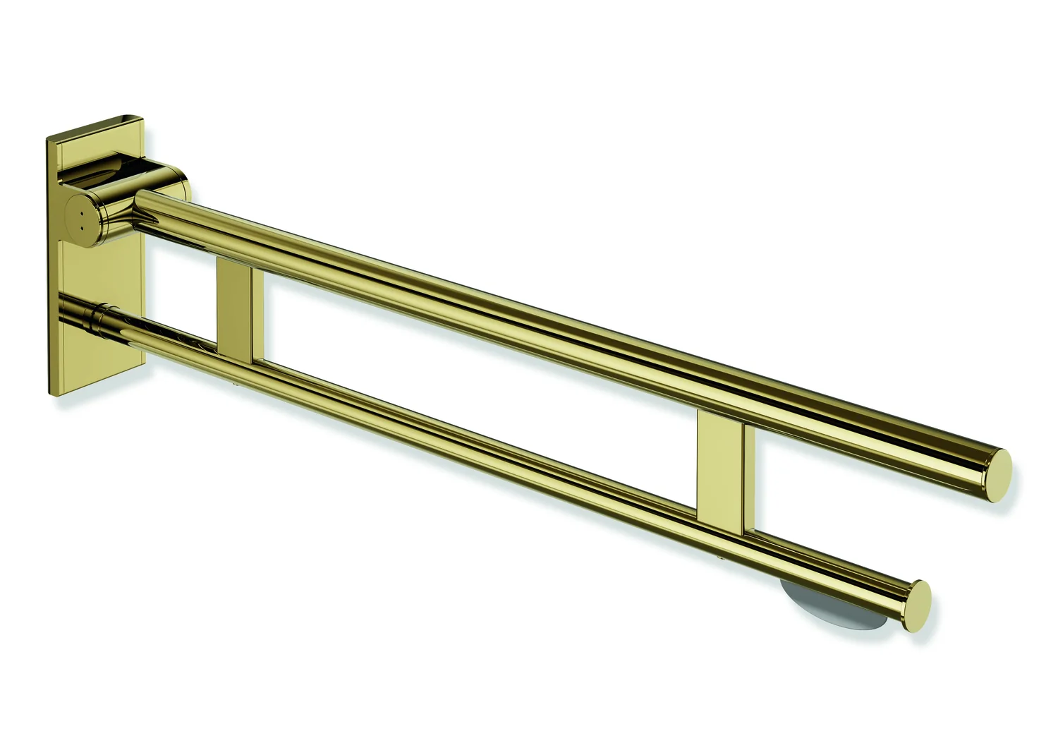 HEWI Stützklappgriff Duo System 900, Design A, Edelstahl PVD gold glänzend, Ausladung 850 mm, mit WC-Papierhalter HEWI Stützklappgriff Duo System 900, Design A, Edelstahl PVD gold glänzend, Ausladung 850 mm, mit WC-Papierhalter