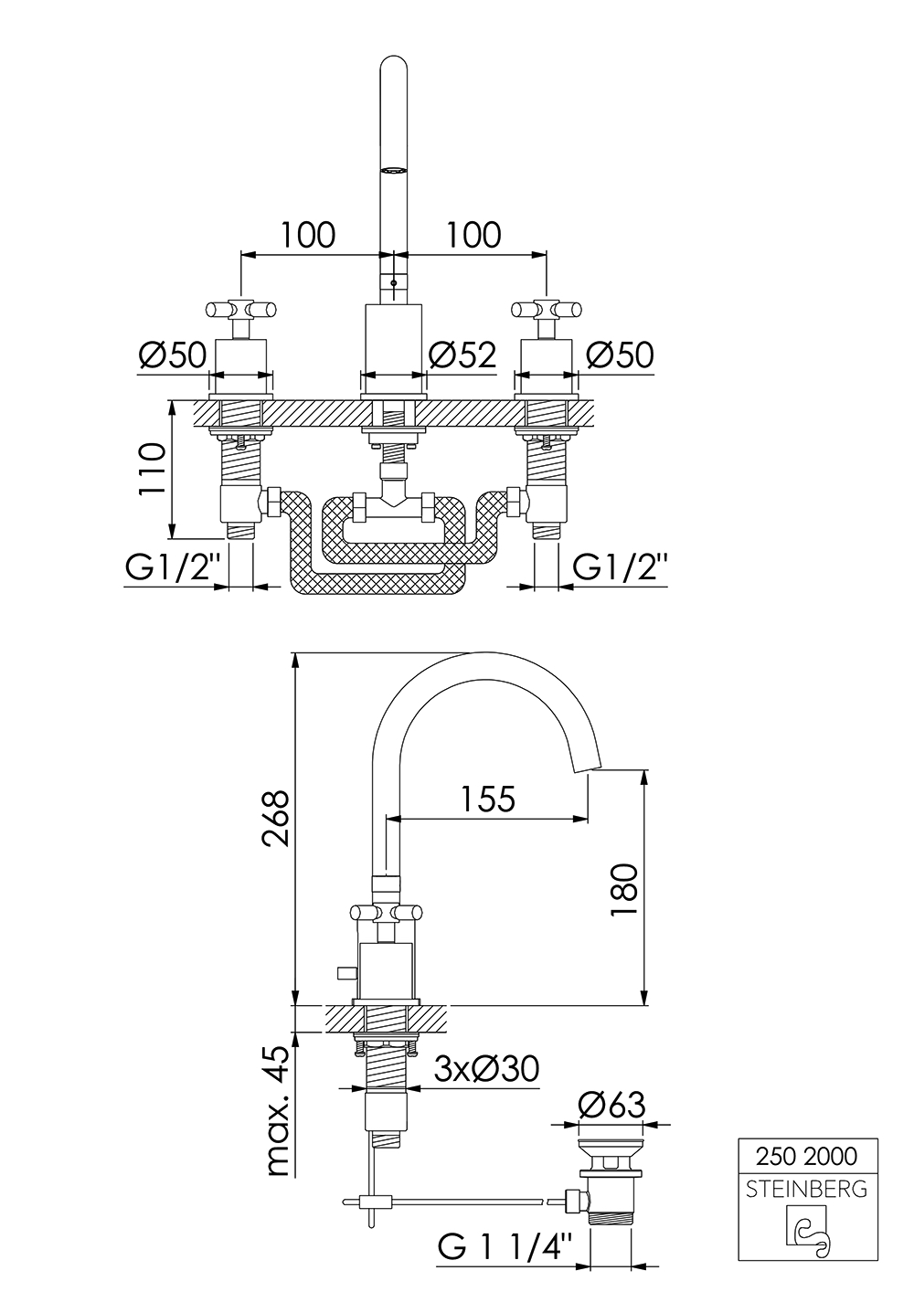 Serie 250 3-Loch Waschtisch-Armatur mit Ablaufgarnitur Serie 250 3-Loch Waschtisch-Armatur mit Ablaufgarnitur