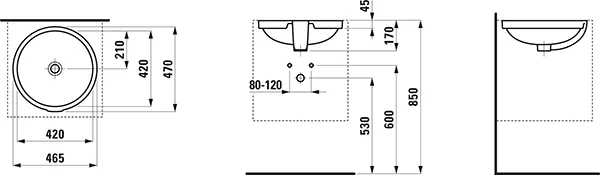 Laufen Einbauwaschtisch PRO B 470x465x170, weiß, ohne Hahnloch, mit Überlauf Laufen Einbauwaschtisch PRO B 470x465x170, weiß, ohne Hahnloch, mit Überlauf