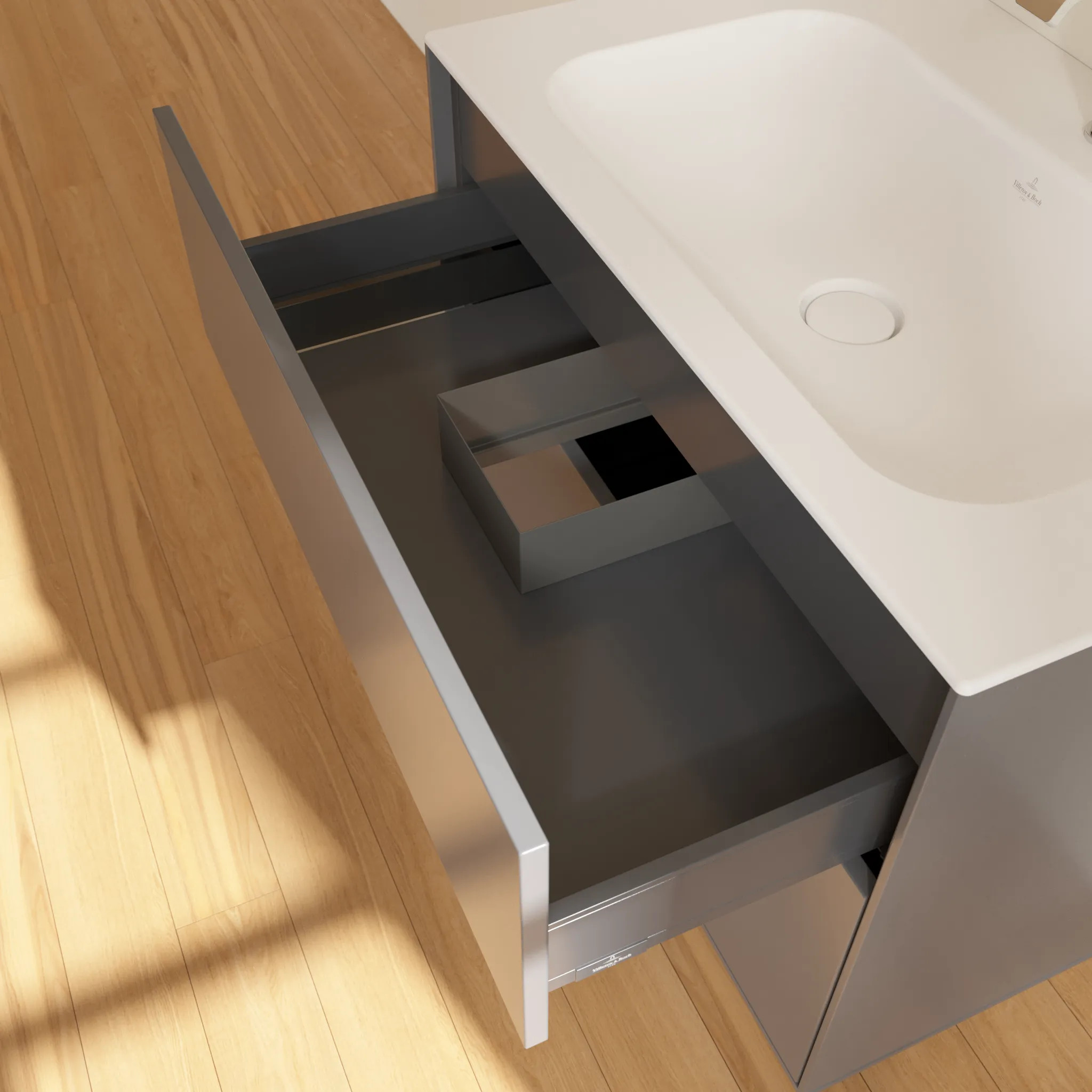 Villeroy & Boch Waschbeckenunterschrank Finion G01, Anthracite Matt Lacquer, 796x591x498mm, mit Beleuchtung und Push-to-open Funktion