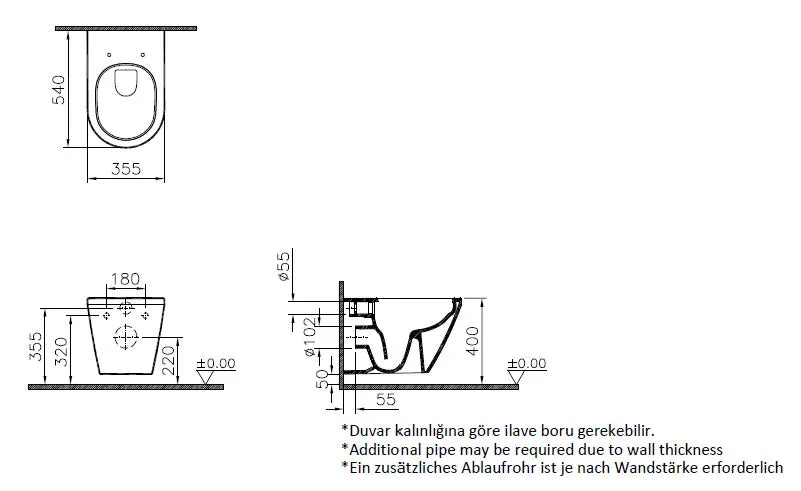 Integra Tiefspüler-Wand-WC Flush 2.0 36 x 54 cm seitliche Befestigung Weiß Hochglanz Integra Tiefspüler-Wand-WC Flush 2.0 36 x 54 cm seitliche Befestigung Weiß Hochglanz