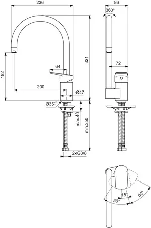 Ideal Standard Einhand-Küchenarmatur „Ceraplan“ Ausladung 200 mm