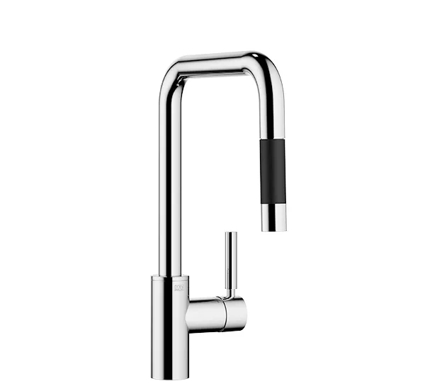 Dornbracht Einhebelmischer Pull-down META SQUARE Dark Brass gebürstet PVD, Ausladung 240 mm, schwenkbarer Auslauf 360°, Laminar- und Brausestrahl, Metallbrauseschlauch 1800 mm, Sprayface mit Antikalk-System