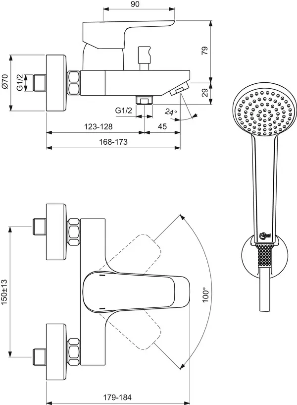 Badearmatur Aufputz Ceraplan III, mit Brause-Set, Ausladung 168mm, Chrom Badearmatur Aufputz Ceraplan III, mit Brause-Set, Ausladung 168mm, Chrom