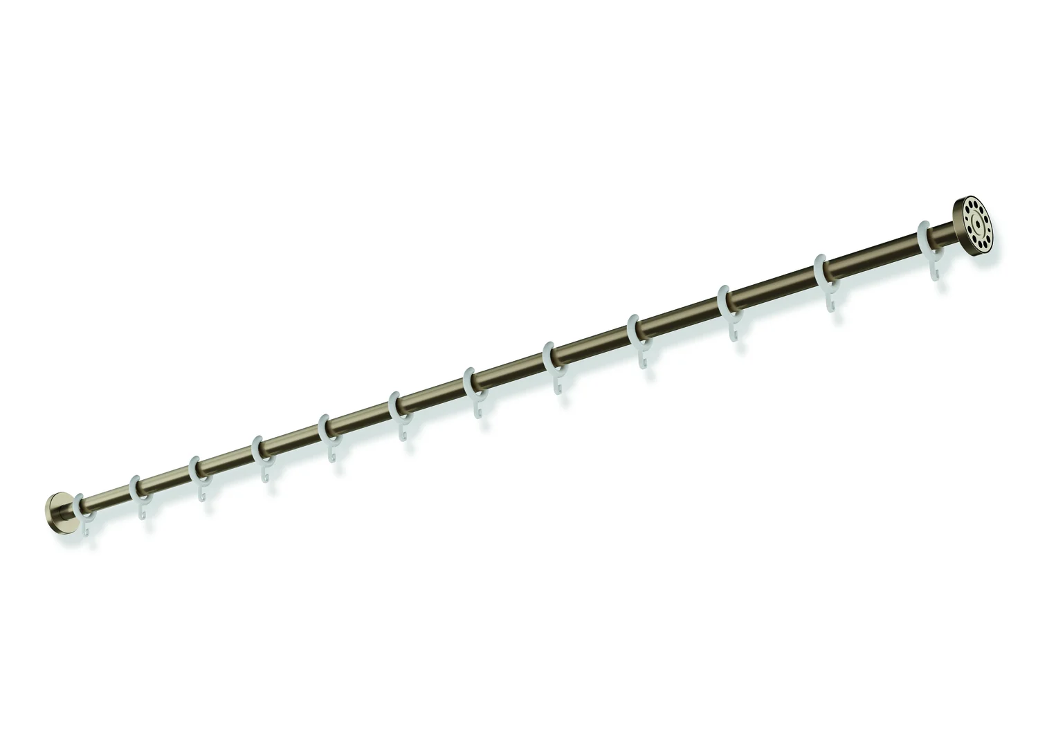 HEWI Vorhangstange System 900, Edelstahl PVD bronze gebürstet, Länge 1524 mm, Stangendurchmesser 25 mm, mit 12 Vorhangringen aus weißem POM HEWI Vorhangstange System 900, Edelstahl PVD bronze gebürstet, Länge 1524 mm, Stangendurchmesser 25 mm, mit 12 Vorhangringen aus weißem POM