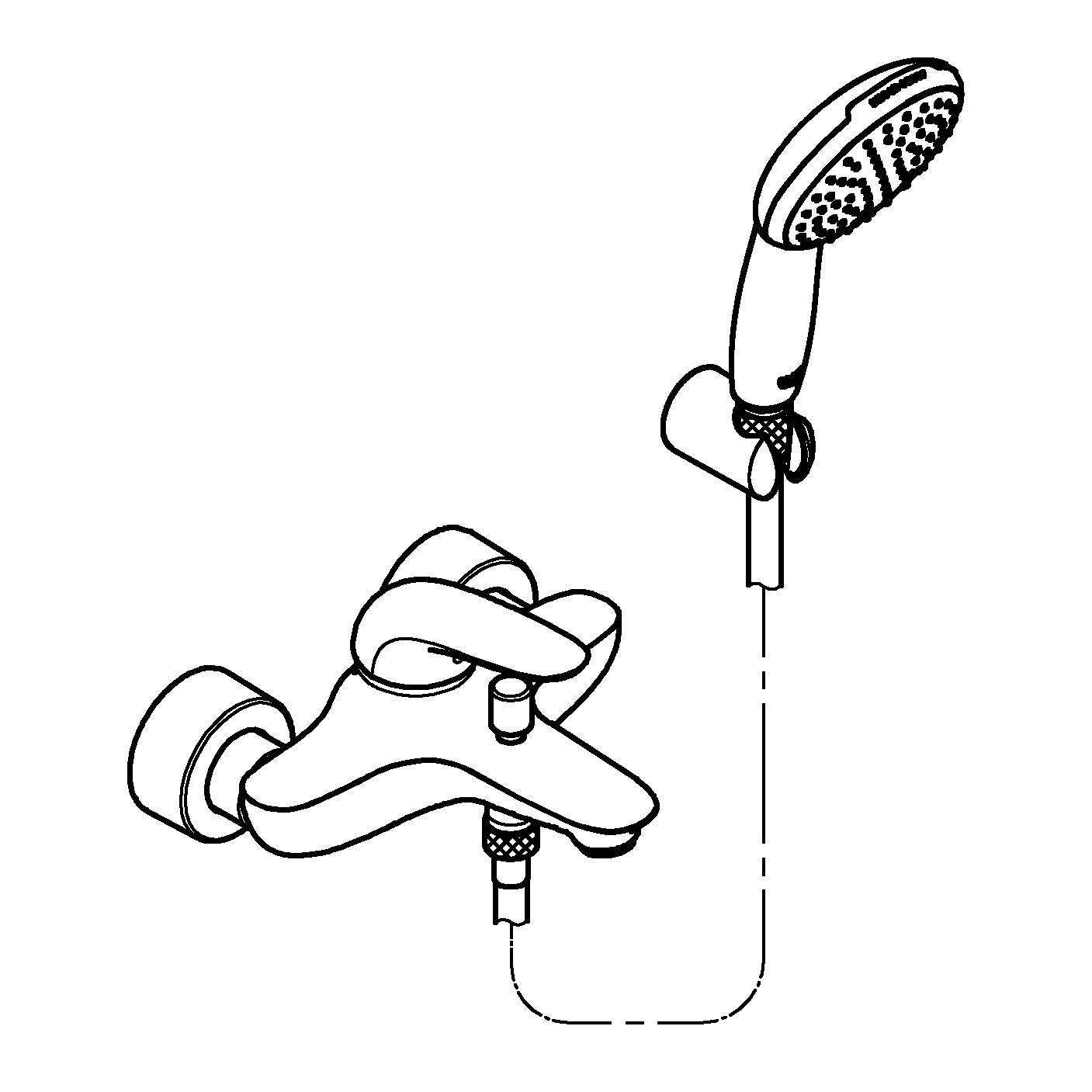 Einhand-Wannenbatt. Eurostyle 25286_3, geschlossener Metall-Hebelgriff, mit Tempesta 110 Wandhalterset 1 Strahlart: Rain, maximaler Durchfluss (bei 3 bar): 8.7 l/min, chrom