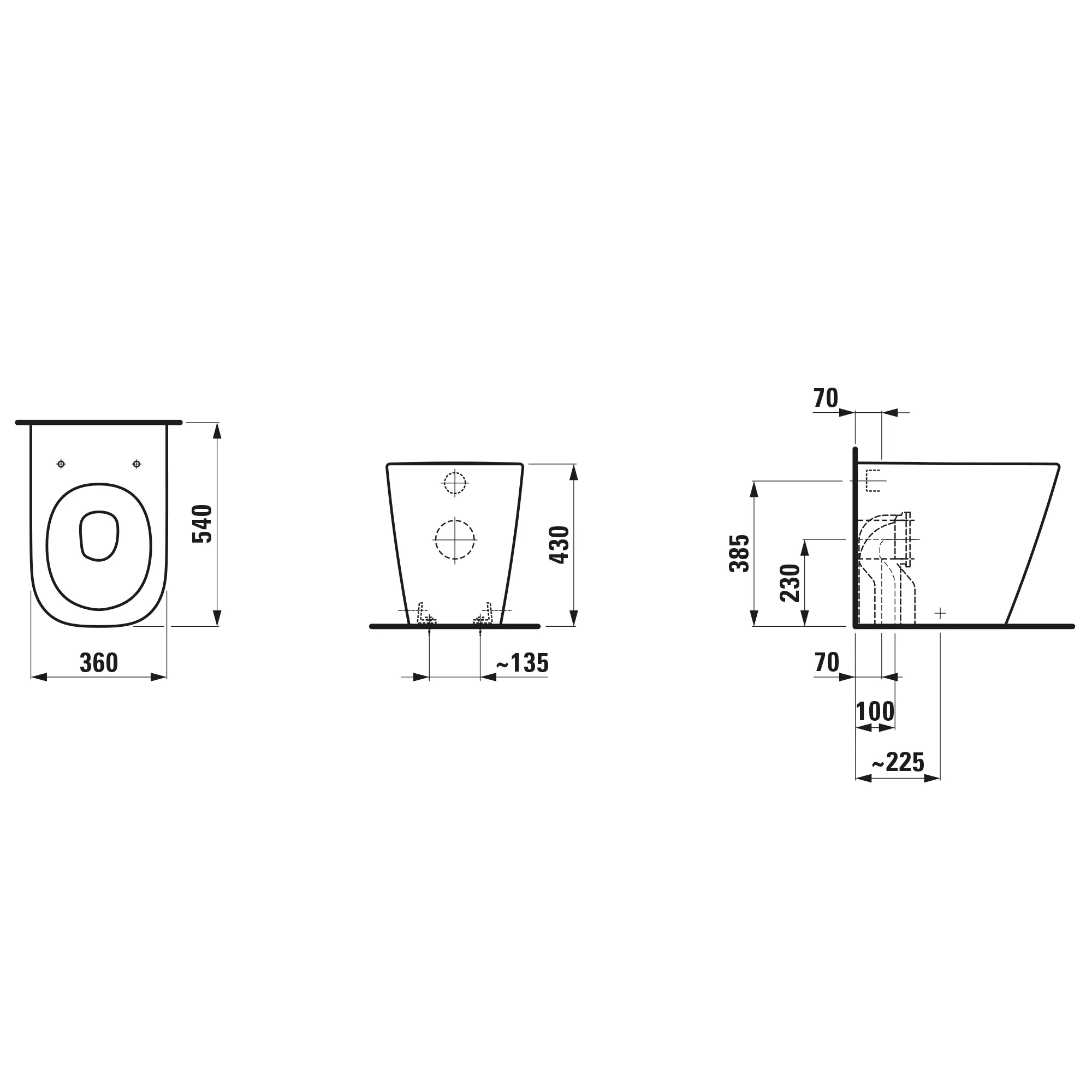 Stand-WC, MEDA, 540x360x430, Silent Flush (Wirbelspültechnologie), Tiefspüler, spülrandlos, Abgang waagerecht oder senkrecht, weiß