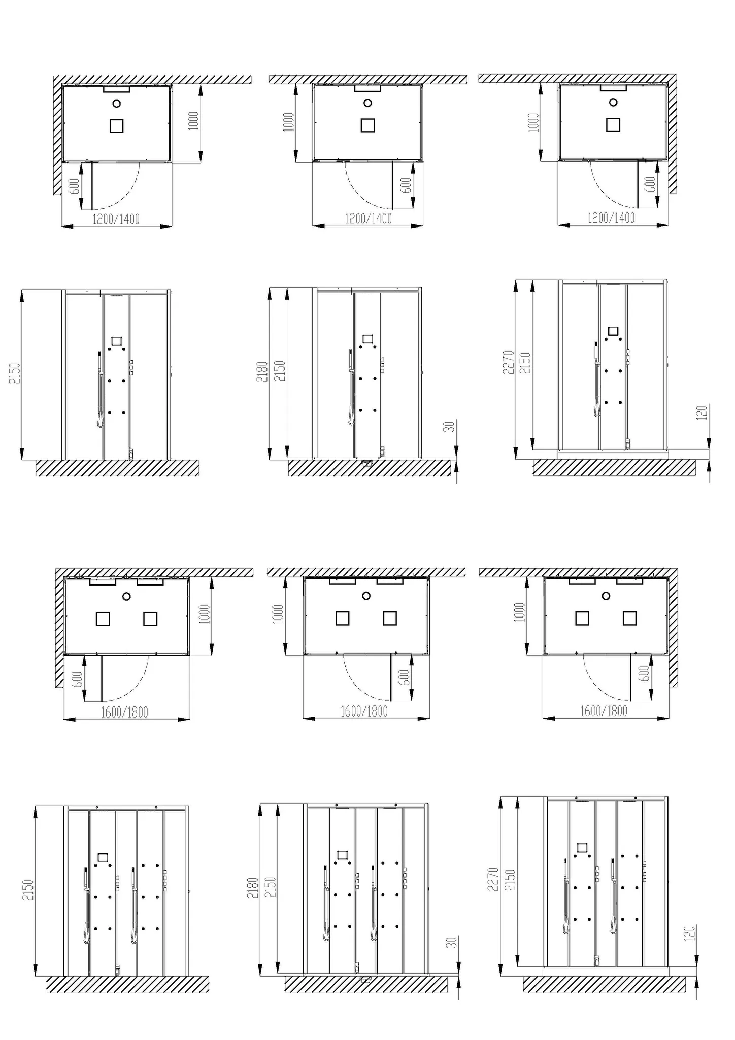 Dampfkabine SensePerience Rechteck 1400x1000 Nische links, Duschwanne Solique, ohne Antirutsch, Wände Schwarz