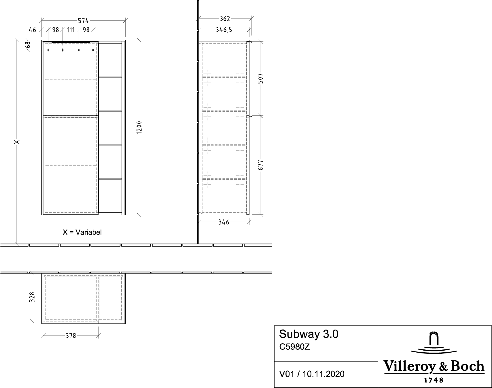 Villeroy & Boch Subway 3.0 Mittelschrank C59800, 574x1200x362 mm, links Anschlag Villeroy & Boch Subway 3.0 Mittelschrank C59800, 574x1200x362 mm, links Anschlag