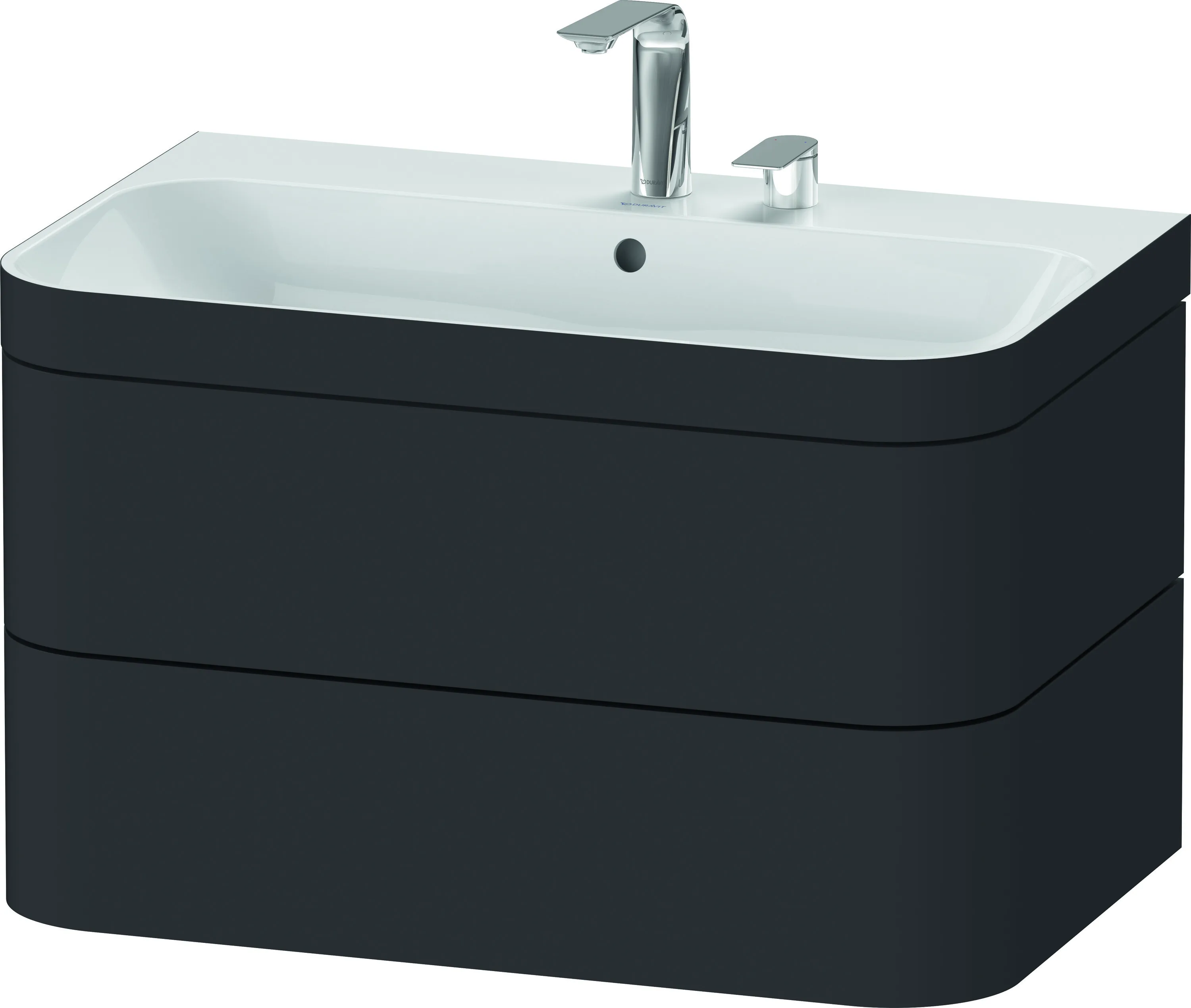 Duravit Waschtischunterschrank c-bonded Set wandhängend „Happy D.2 Plus“ 775 × 480 × 490 mm Graphit Supermatt, mit Hahnlochbohrung