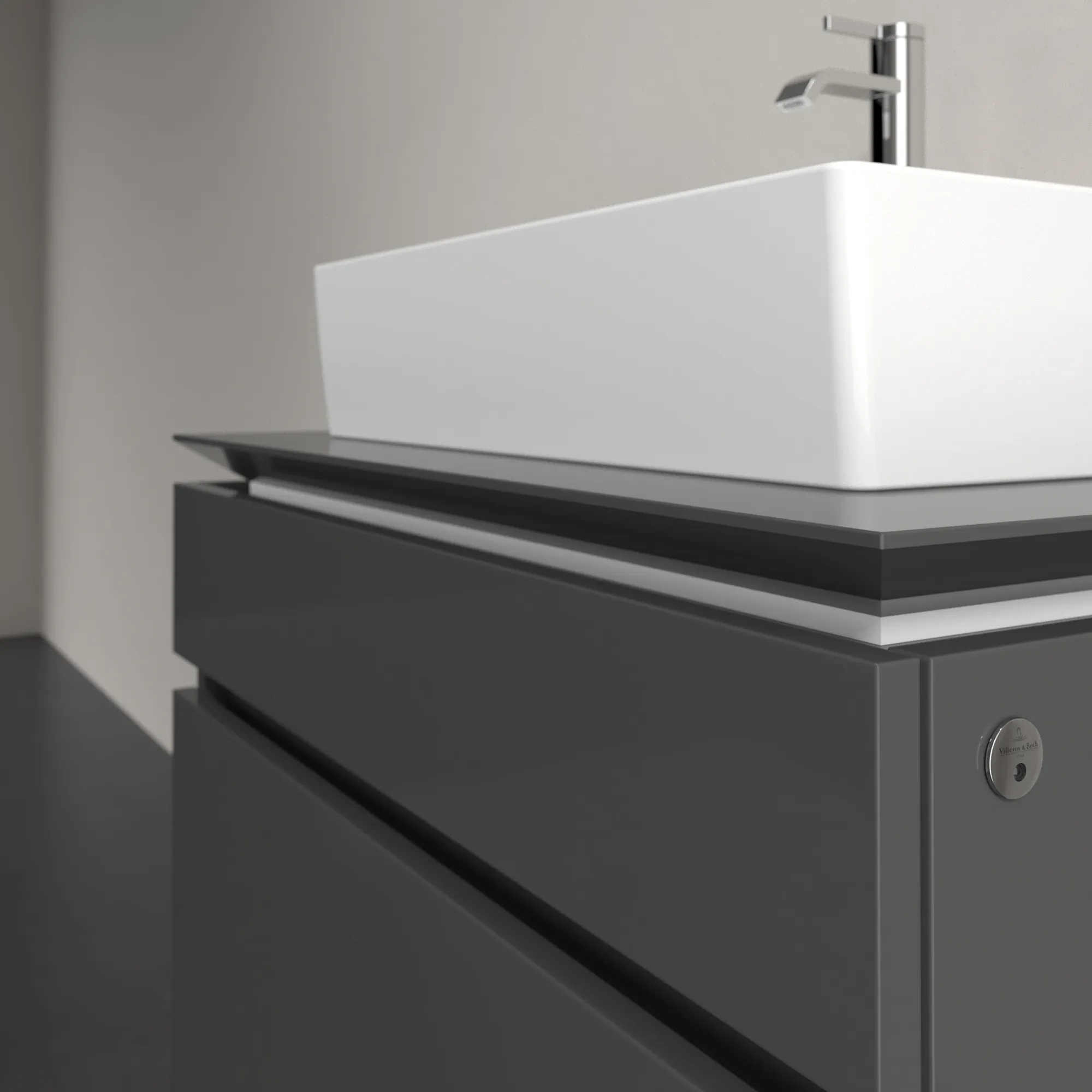 Villeroy & Boch Waschtischunterschrank „Legato“ für Schrankwaschtisch 800 × 550 × 500 mm Glossy Grey, für Becken mittig