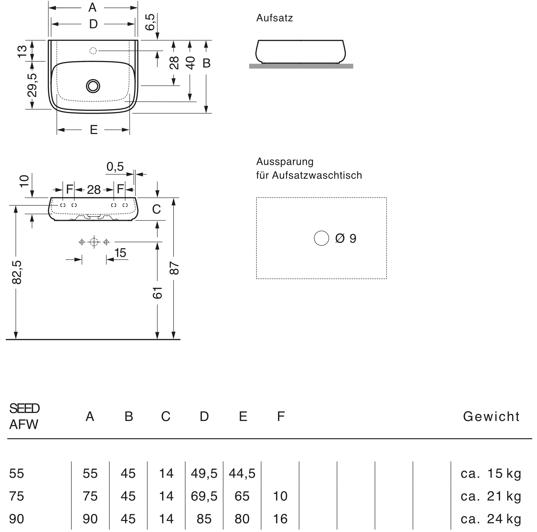Wandwaschtisch geschliffen „Seed“ 55 × 45 cm in Weiß Wandwaschtisch geschliffen „Seed“ 55 × 45 cm in Weiß