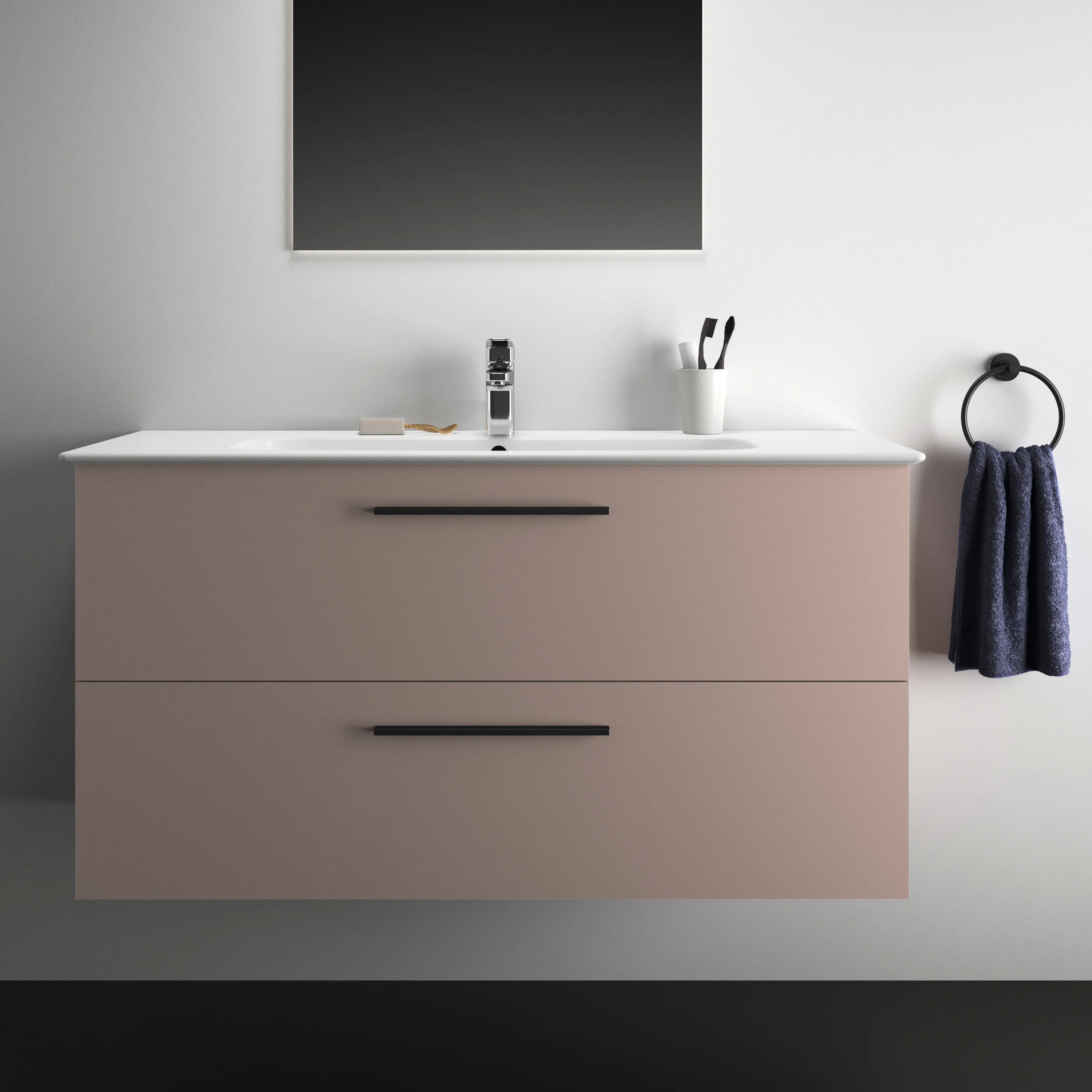 Möbelpaket i.life A mit Waschtisch 120cm und Unterschrank mit schwarzem Griff Weiß matt
