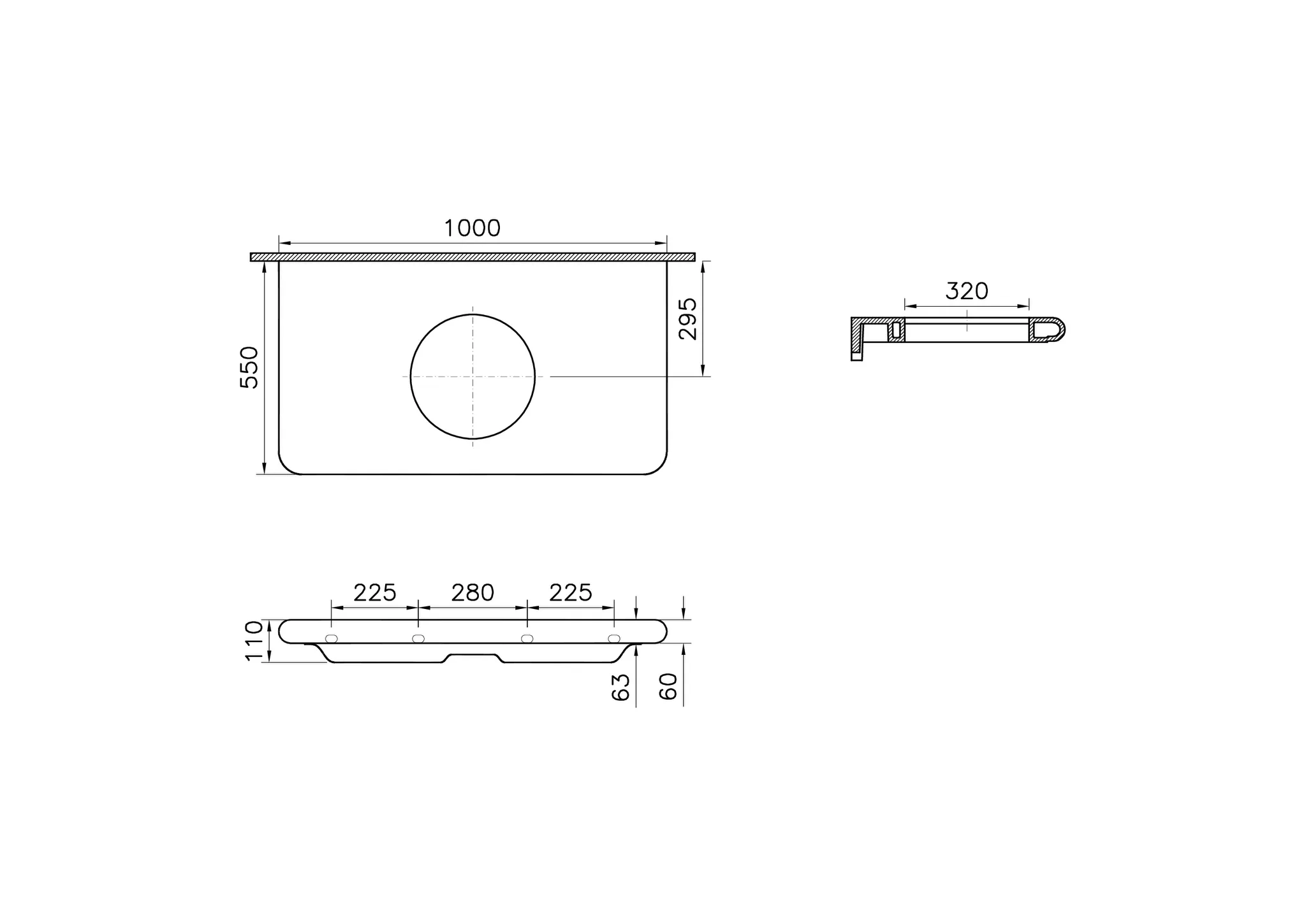 VitrA Liquid Konsolenplatte Breite 100 cm mit Waschtischausschnitt ohne Hahnloch Weiß Hochglanz VitrA Liquid Konsolenplatte Breite 100 cm mit Waschtischausschnitt ohne Hahnloch Weiß Hochglanz