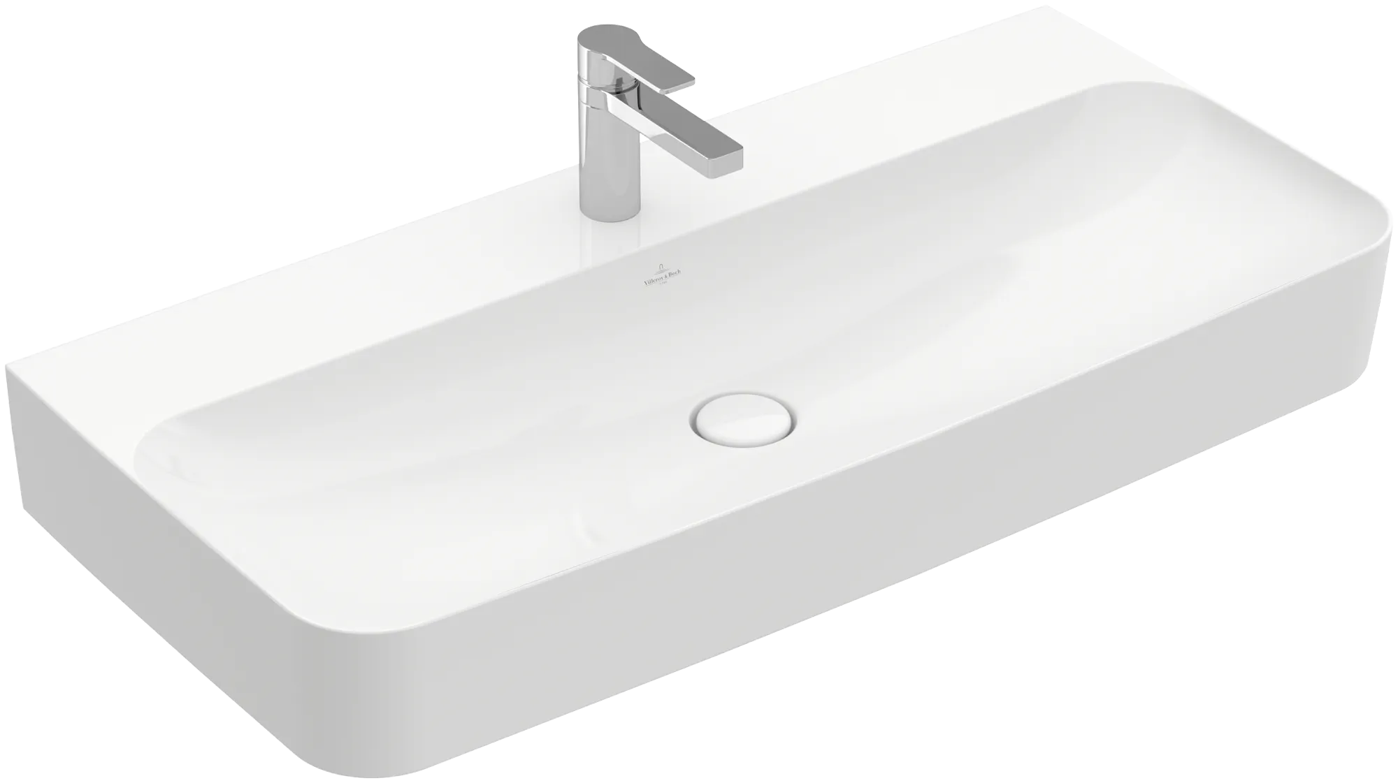 Villeroy & Boch Wandwaschtisch aus TitanCeram geschliffen „Finion“ 1000 × 470 × 165 mm, mit Hahnlochbohrung, Hahnlochposition mittig in Weiß Alpin, mit CeramicPlus
