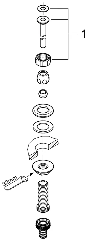 Original WAS Spülendurchführung Eggemann 41130, DN 15, Spültischmontage, bis 70 mm verstellbar, Verschraubung 3/4'', Anschlussrohr Durchmesser 12 mm, chrom