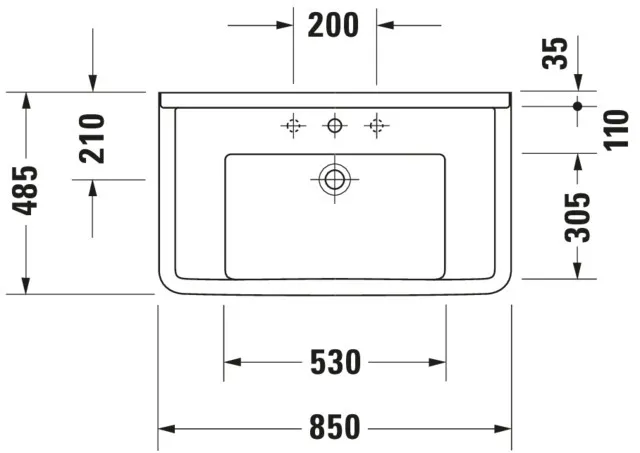 Wandwaschtisch „Starck 3“, mit Überlauf, Hahnlochposition mittig Wandwaschtisch „Starck 3“, mit Überlauf, Hahnlochposition mittig