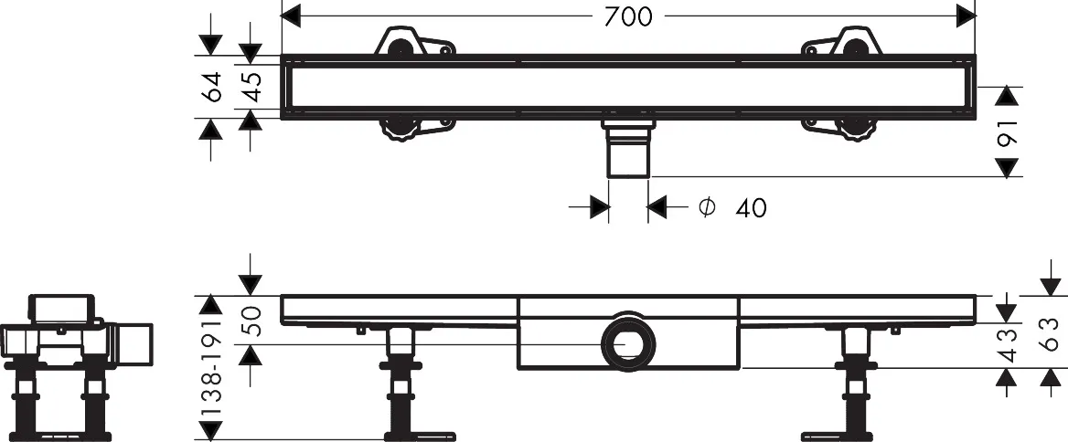 Hansgrohe RainDrain Compact Komplettset Duschrinne 700 befliesbar Hansgrohe RainDrain Compact Komplettset Duschrinne 700 befliesbar