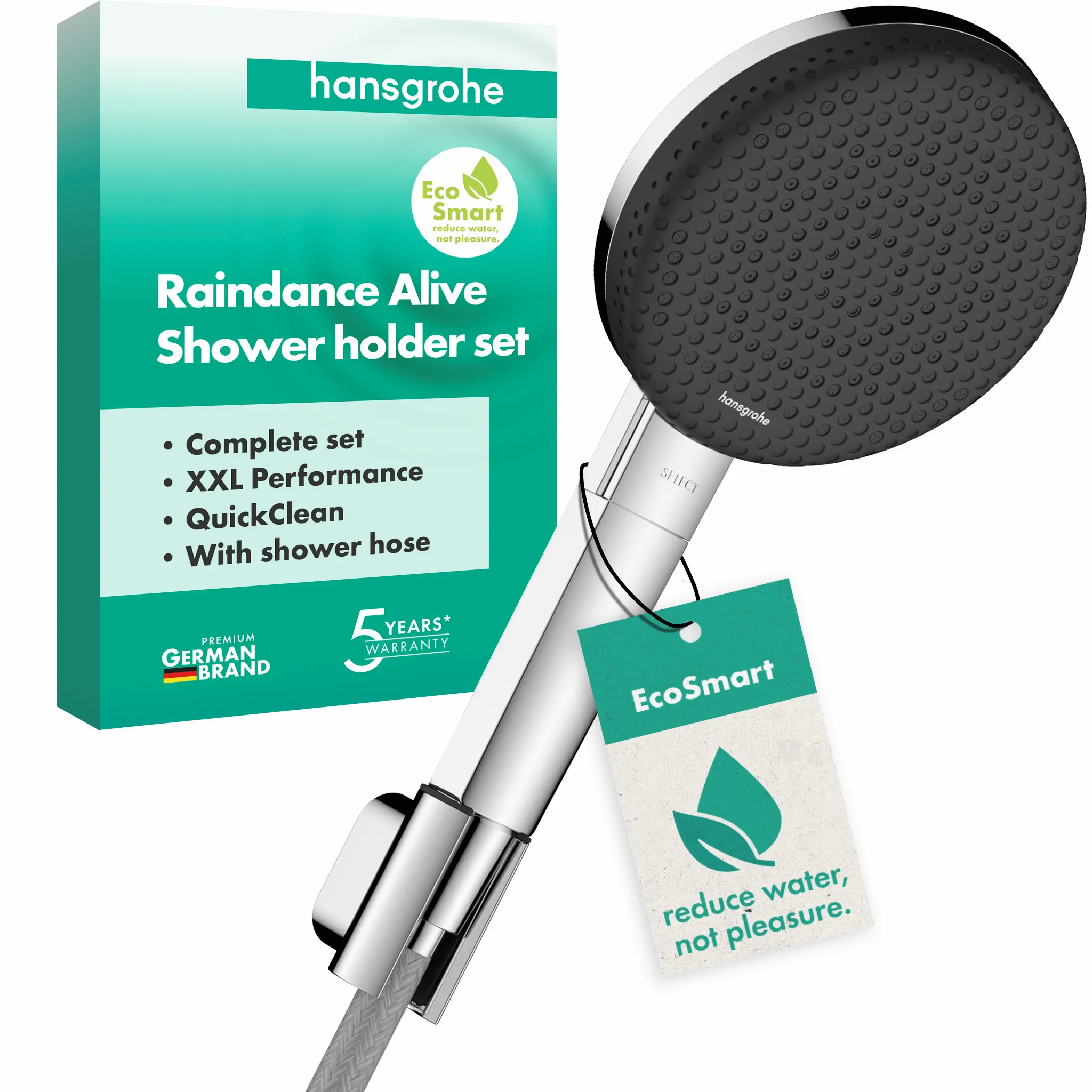 Hansgrohe Raindance Alive Select S Brausehalterset 125 3jet EcoSmart mit Designflex Textilbrauseschlauch 160 cm, Chrom Hansgrohe Raindance Alive Select S Brausehalterset 125 3jet EcoSmart mit Designflex Textilbrauseschlauch 160 cm, Chrom