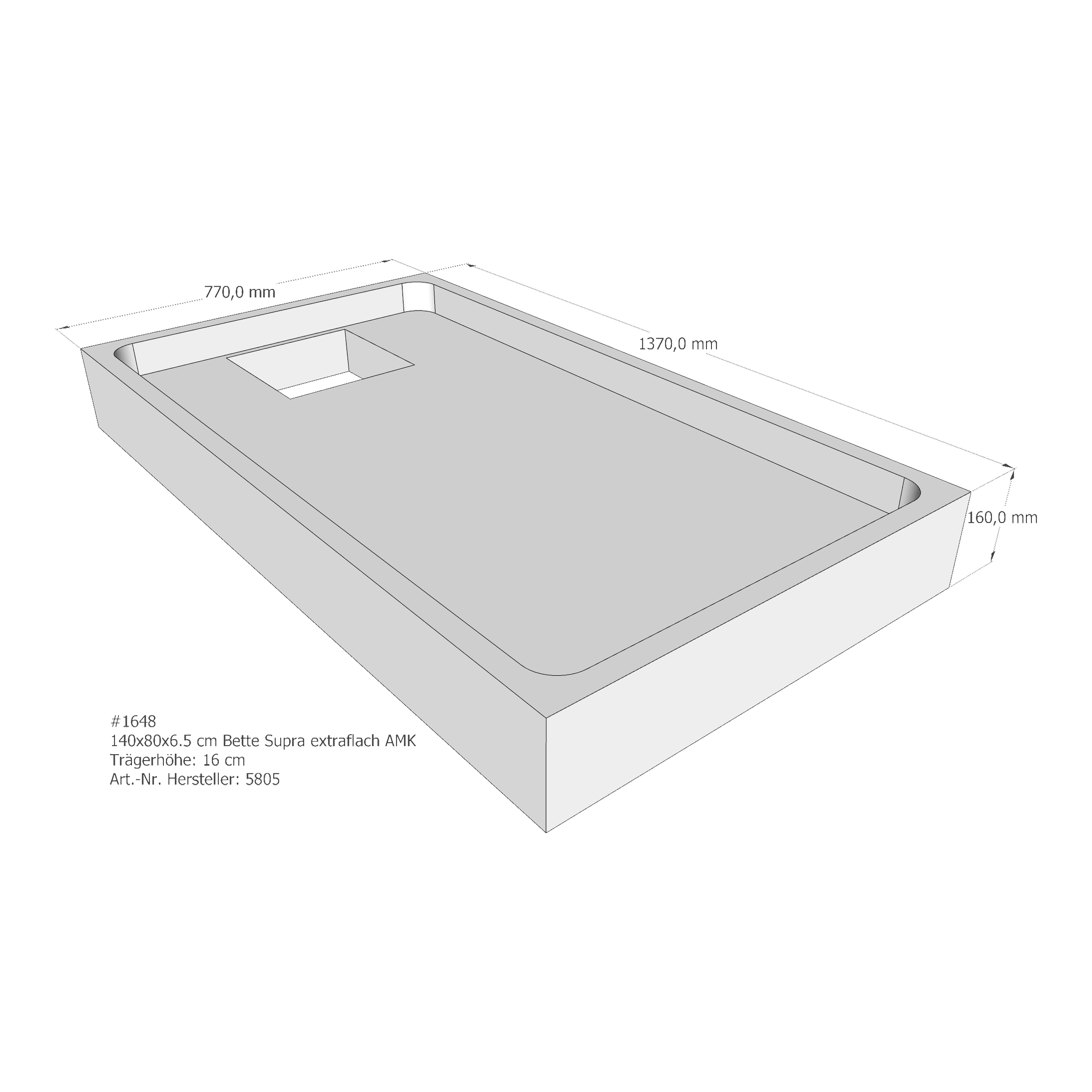 Duschwannenträger für Bette Supra (extraflach) 140 × 80 × 6,5 cm Breite: 80 cm / Länge: 140 cm