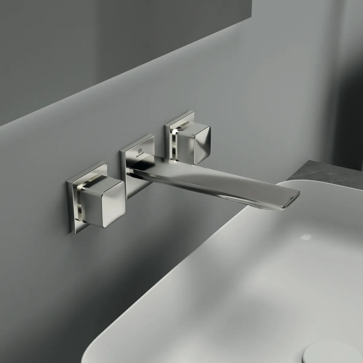 Ideal Standard Wand-Waschtischarmatur Conca A7445GN, eckige Rosetten, 180mm Ausladung, Silver Storm