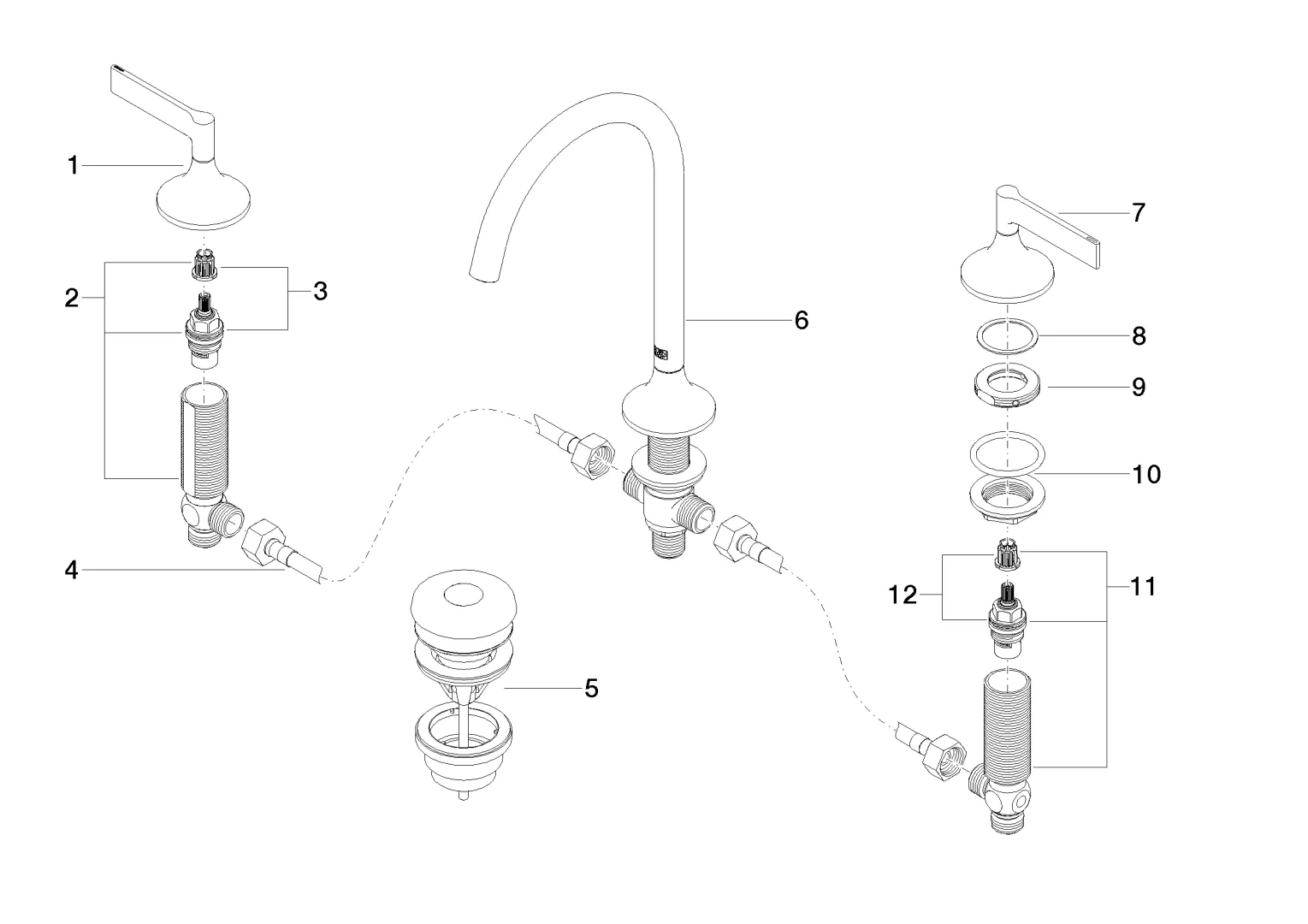 Waschtisch-Dreilochbatterie mit Ablaufgarnitur VAIA Chrom 20713819